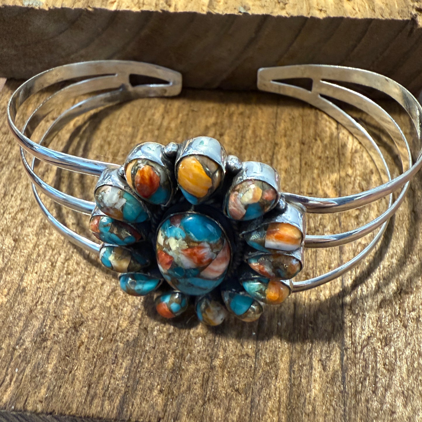 Spiny Oyster Turquoise Gemstone Cuff Sterling Silver Silver Elegant