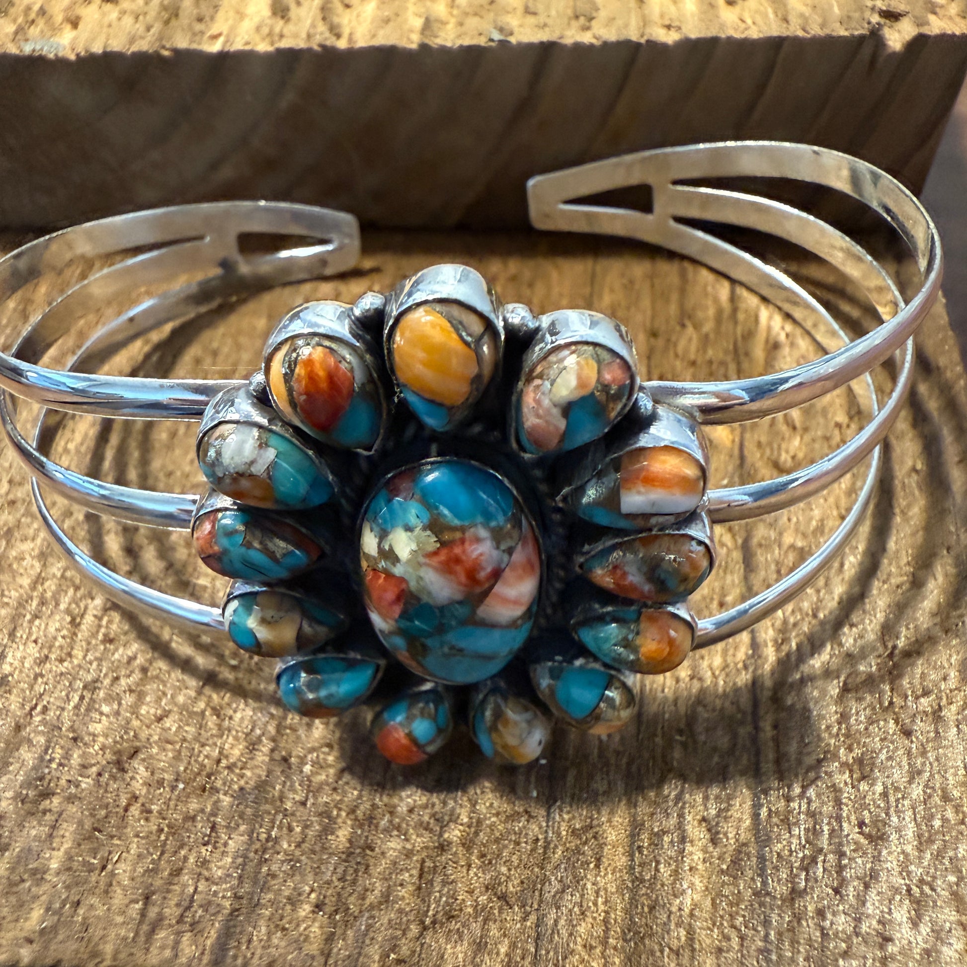Spiny Oyster Turquoise Gemstone Cuff Sterling Silver Silver Elegant