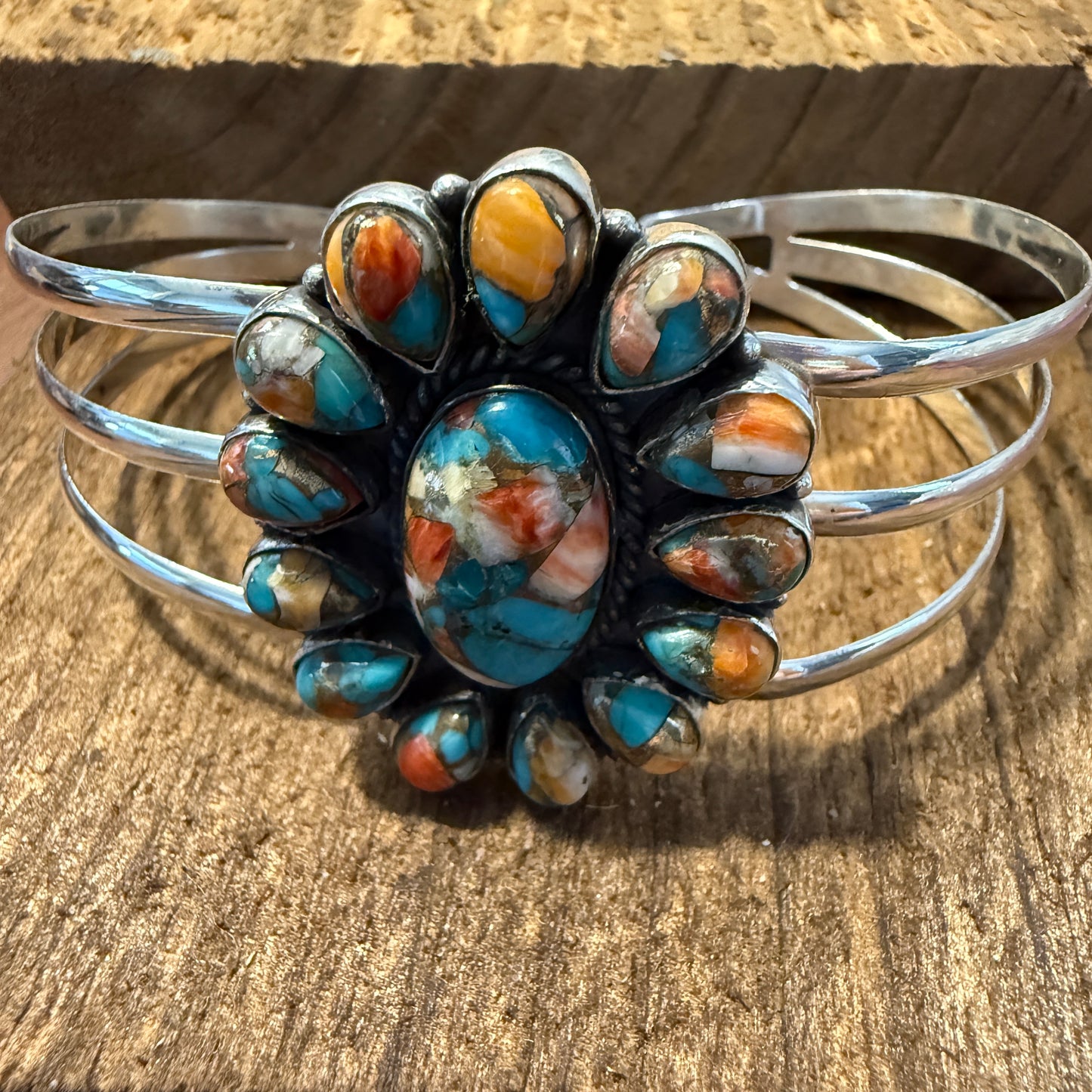 Spiny Oyster Turquoise Gemstone Cuff Sterling Silver Silver Elegant