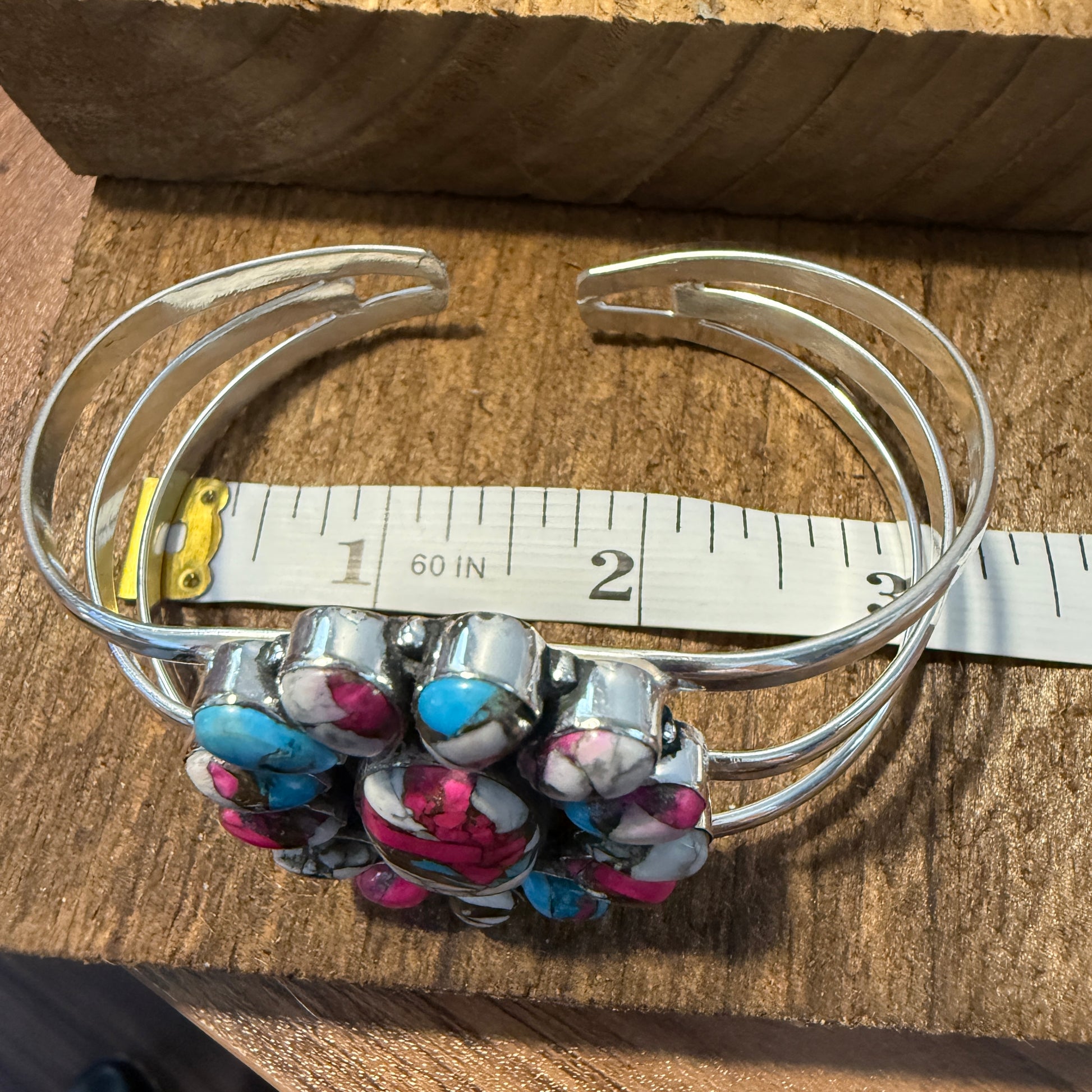 Cotton Candy Turquoise Dahlia Stone Sterling Silver Cuff Silver Elegant