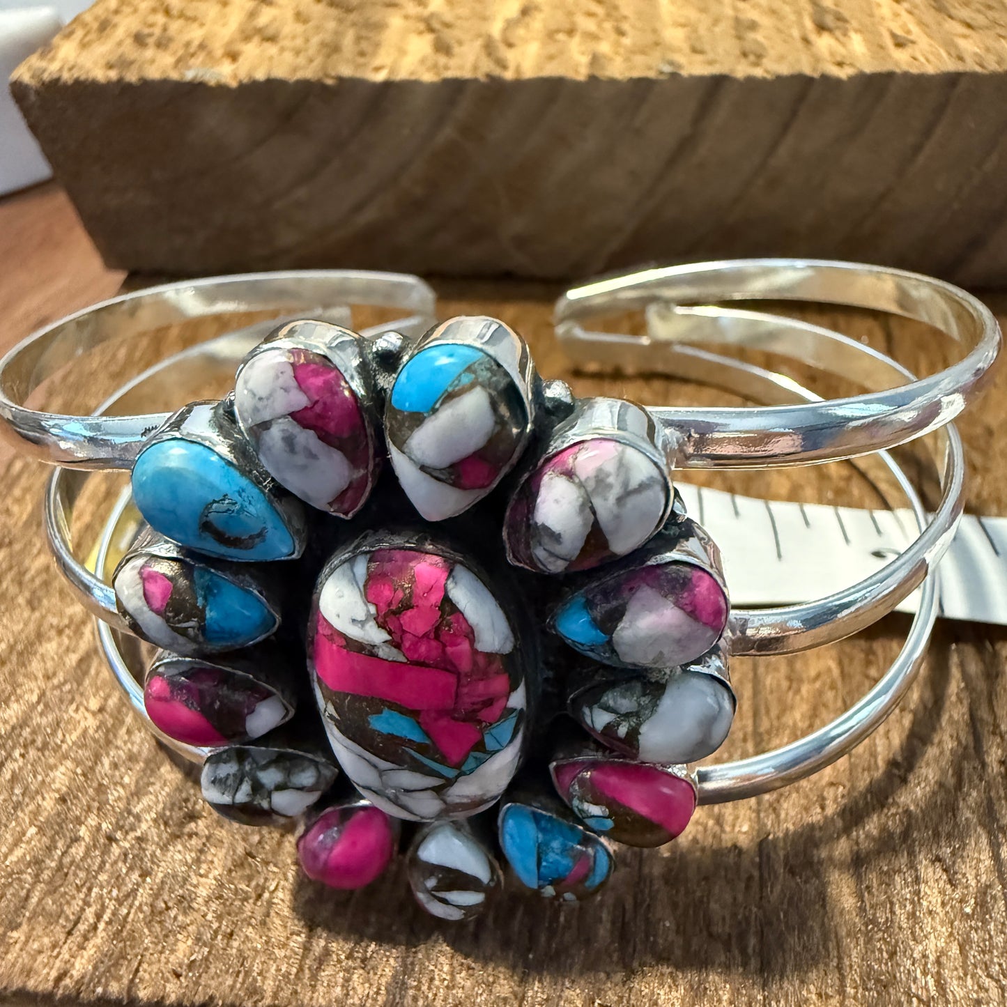 Cotton Candy Turquoise Dahlia Stone Sterling Silver Cuff Silver Elegant
