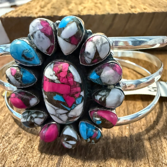 Cotton Candy Turquoise Dahlia Stone Sterling Silver Cuff Silver Elegant
