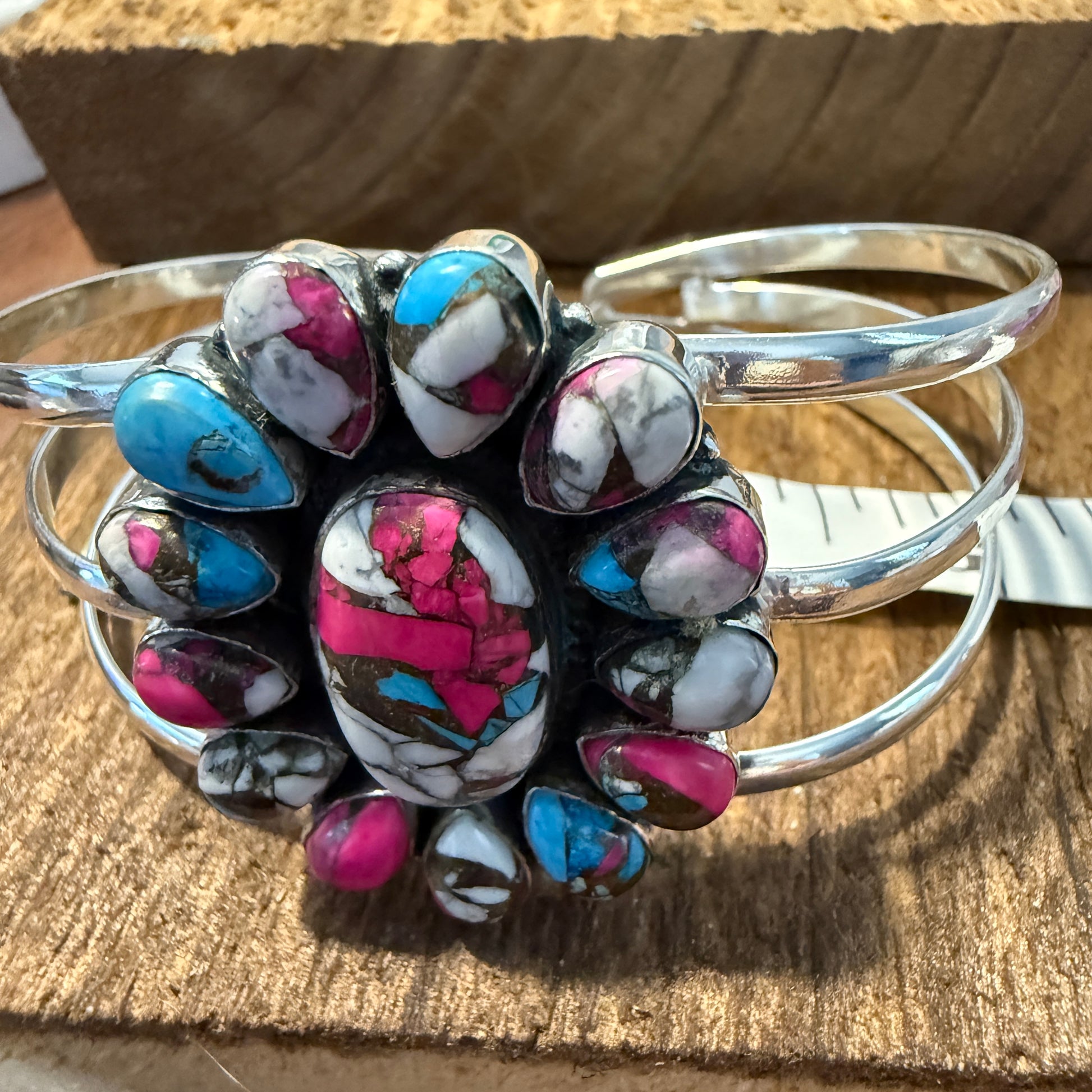 Cotton Candy Turquoise Dahlia Stone Sterling Silver Cuff Silver Elegant