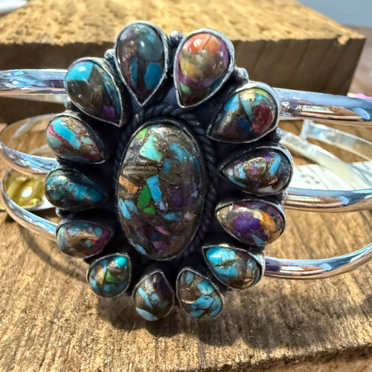 Purple Fiesta Kingman Turquoise Handmade Adjustable Cuff Silver Elegant