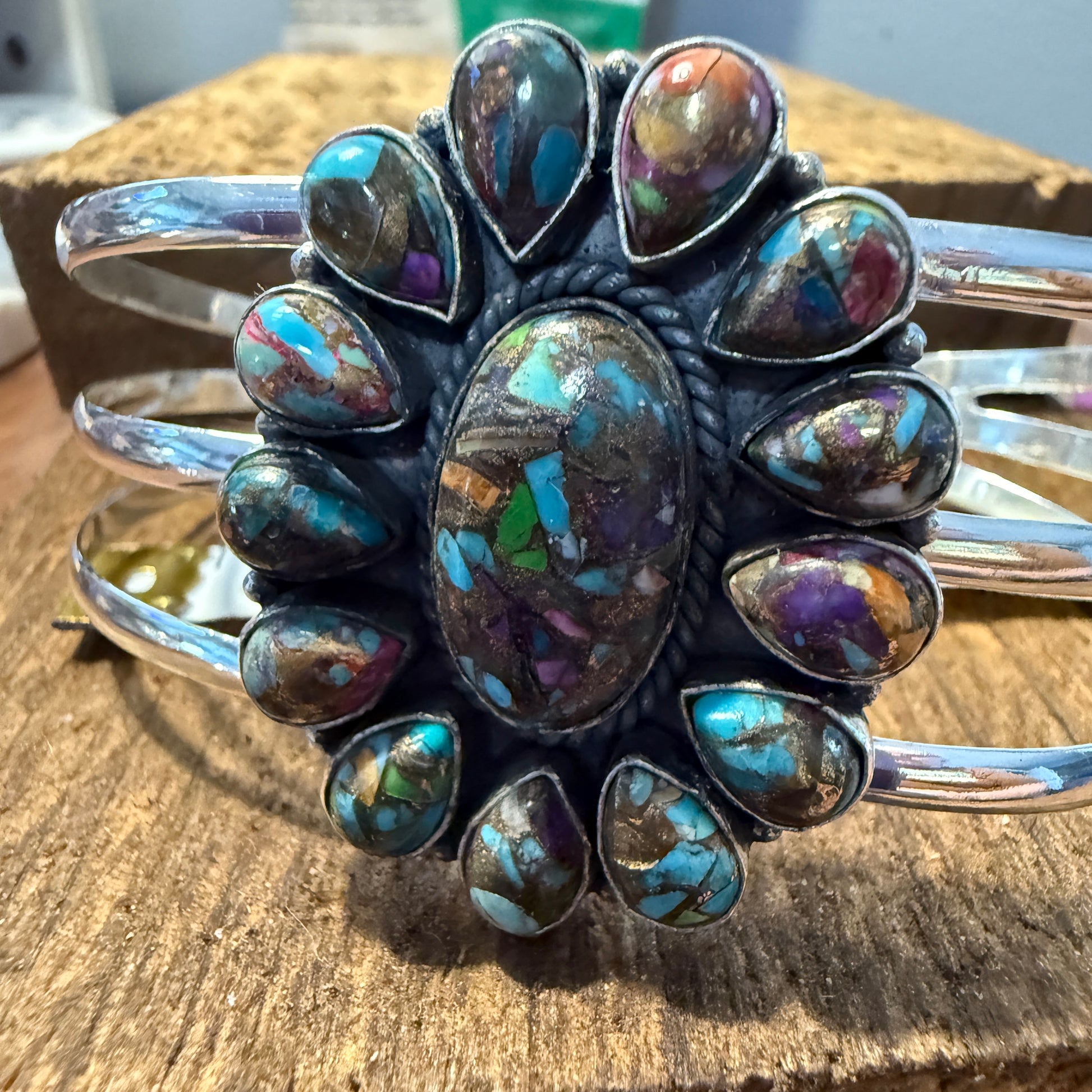 Purple Fiesta Kingman Turquoise Handmade Adjustable Cuff Silver Elegant
