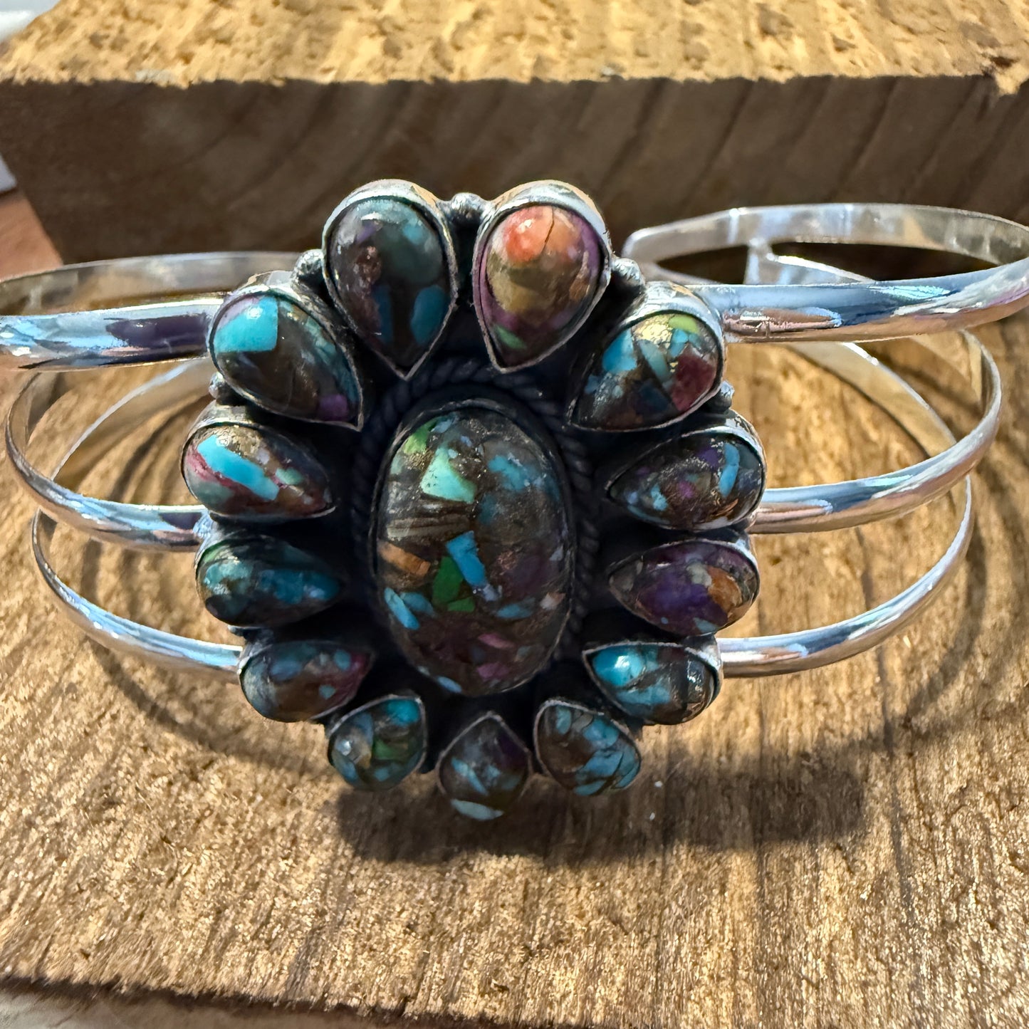 Purple Fiesta Kingman Turquoise Handmade Adjustable Cuff Silver Elegant