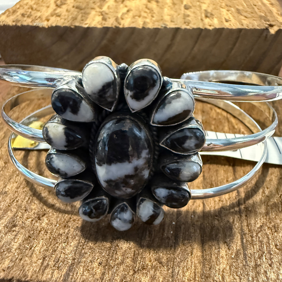 White Buffalo Dahlia Turquoise Adjustable Sterling Cuff Silver Elegant
