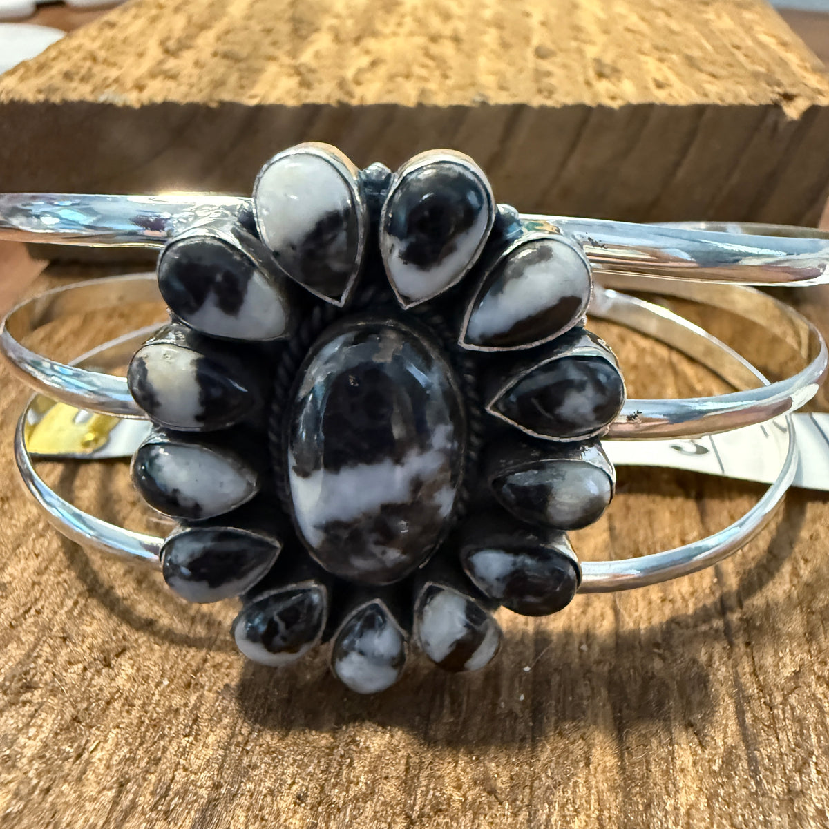 White Buffalo Dahlia Turquoise Adjustable Sterling Cuff Silver Elegant