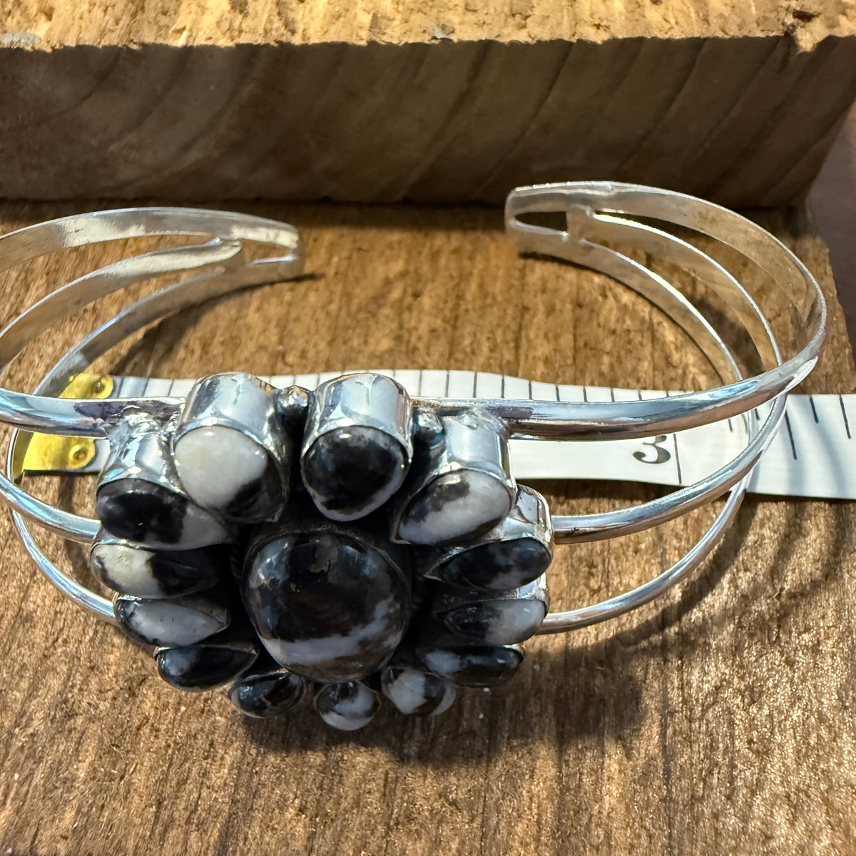White Buffalo Dahlia Turquoise Adjustable Sterling Cuff Silver Elegant