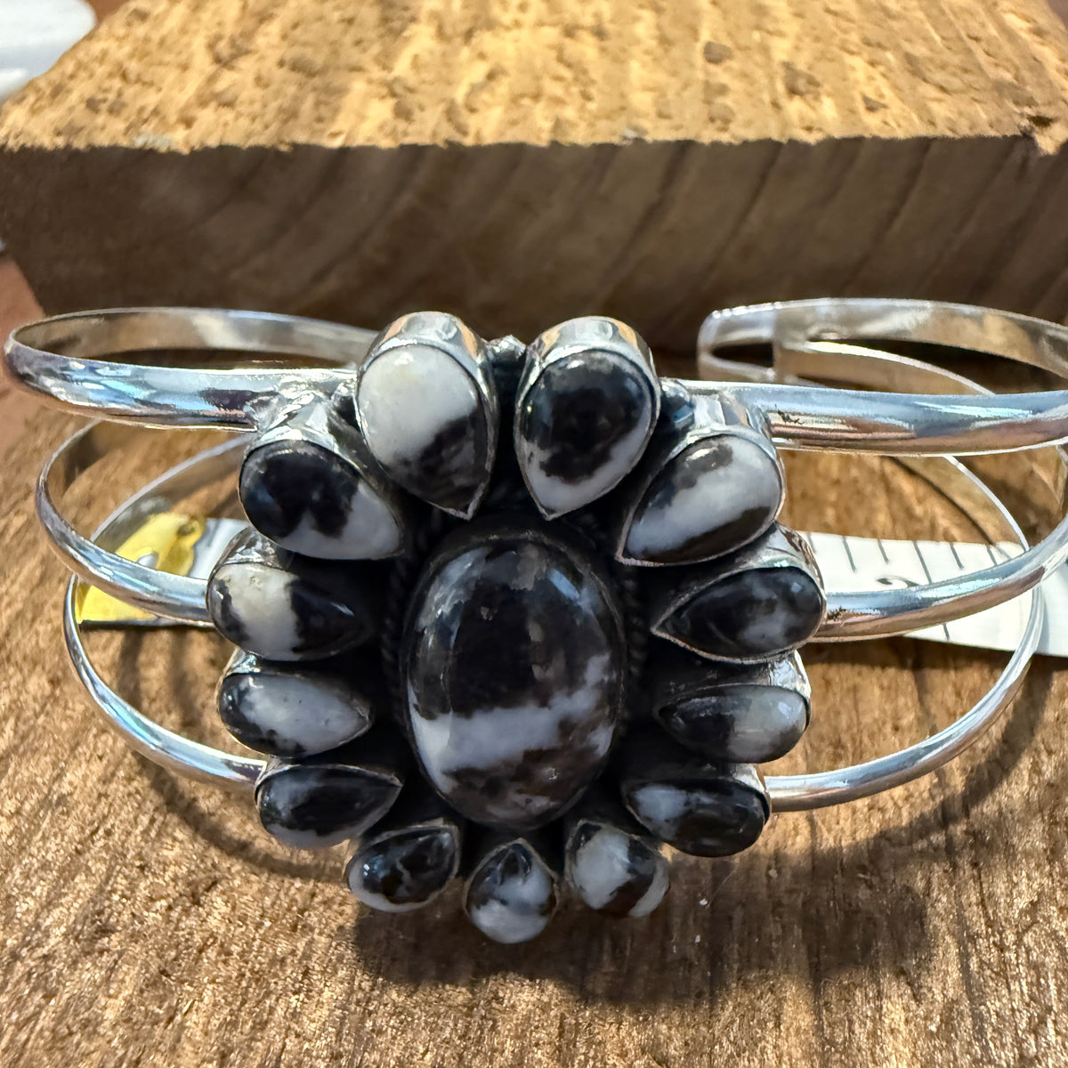 White Buffalo Dahlia Turquoise Adjustable Sterling Cuff Silver Elegant