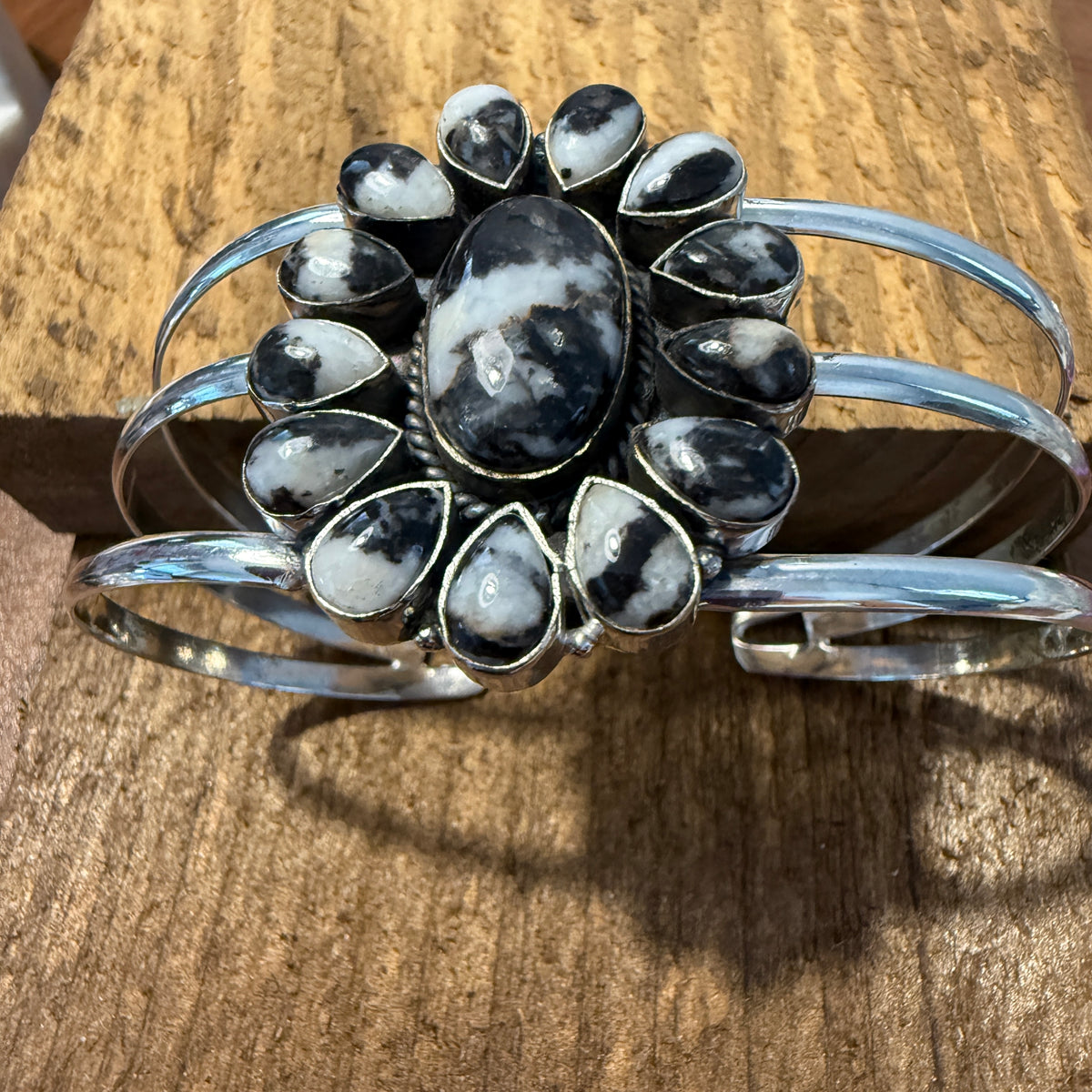 White Buffalo Dahlia Turquoise Adjustable Sterling Cuff Silver Elegant