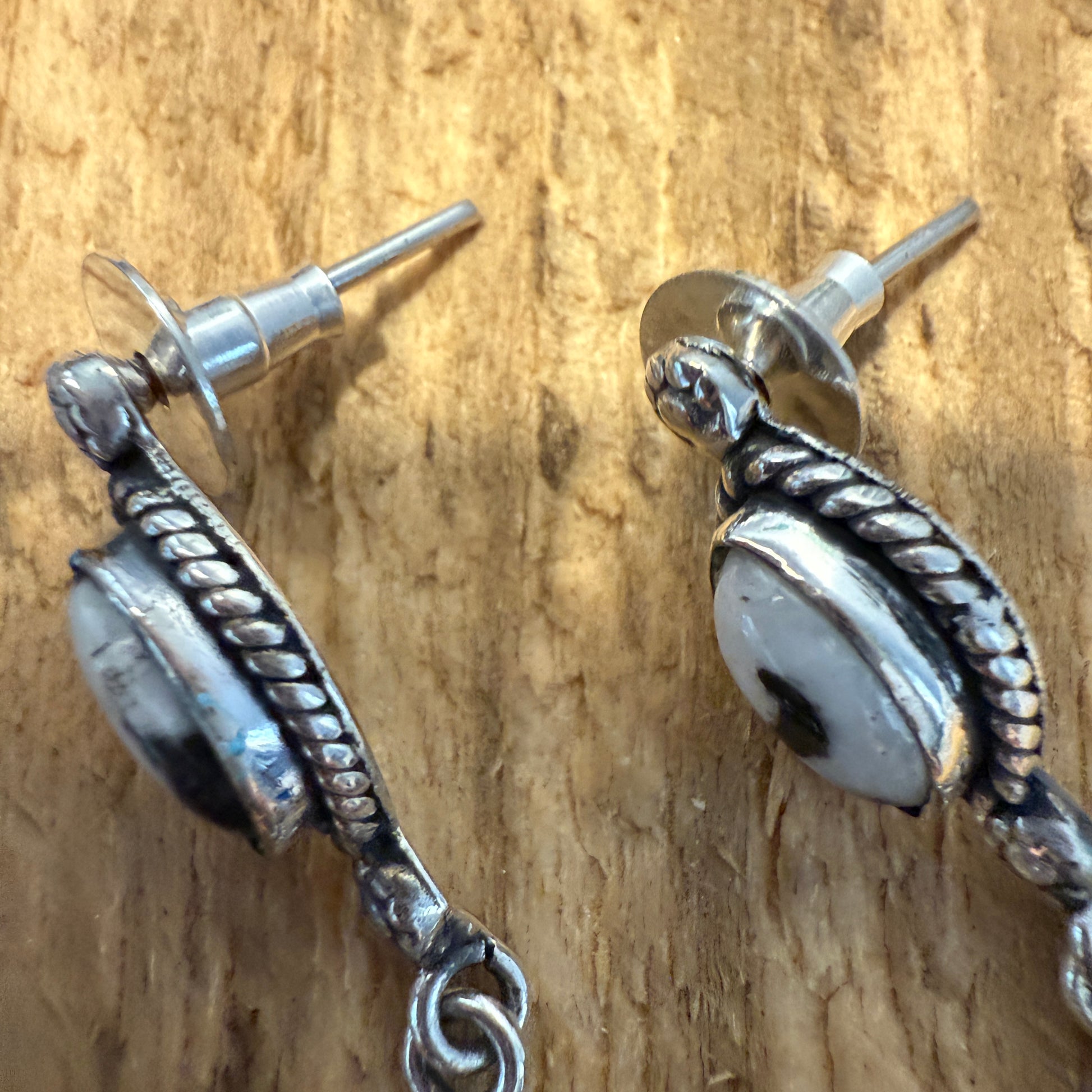 White Buffalo Dahlia Turquoise Gemstone Stud Earrings Silver Elegant