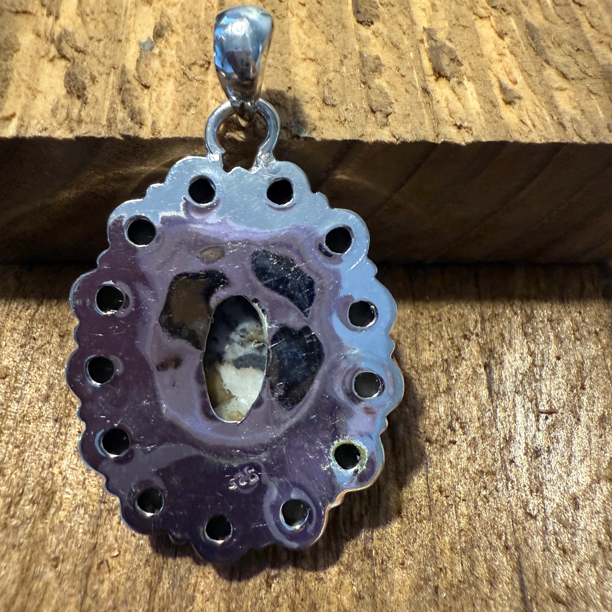 White Buffalo Dahlia Turquoise Gemstone Navajo Pendant Silver Elegant