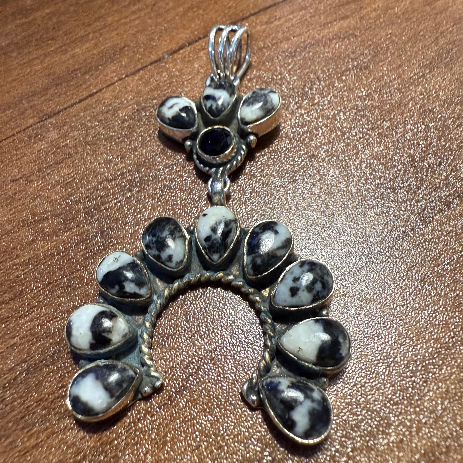 White Buffalo Turquoise Navajo Pendant In Sterling Silver Silver Elegant