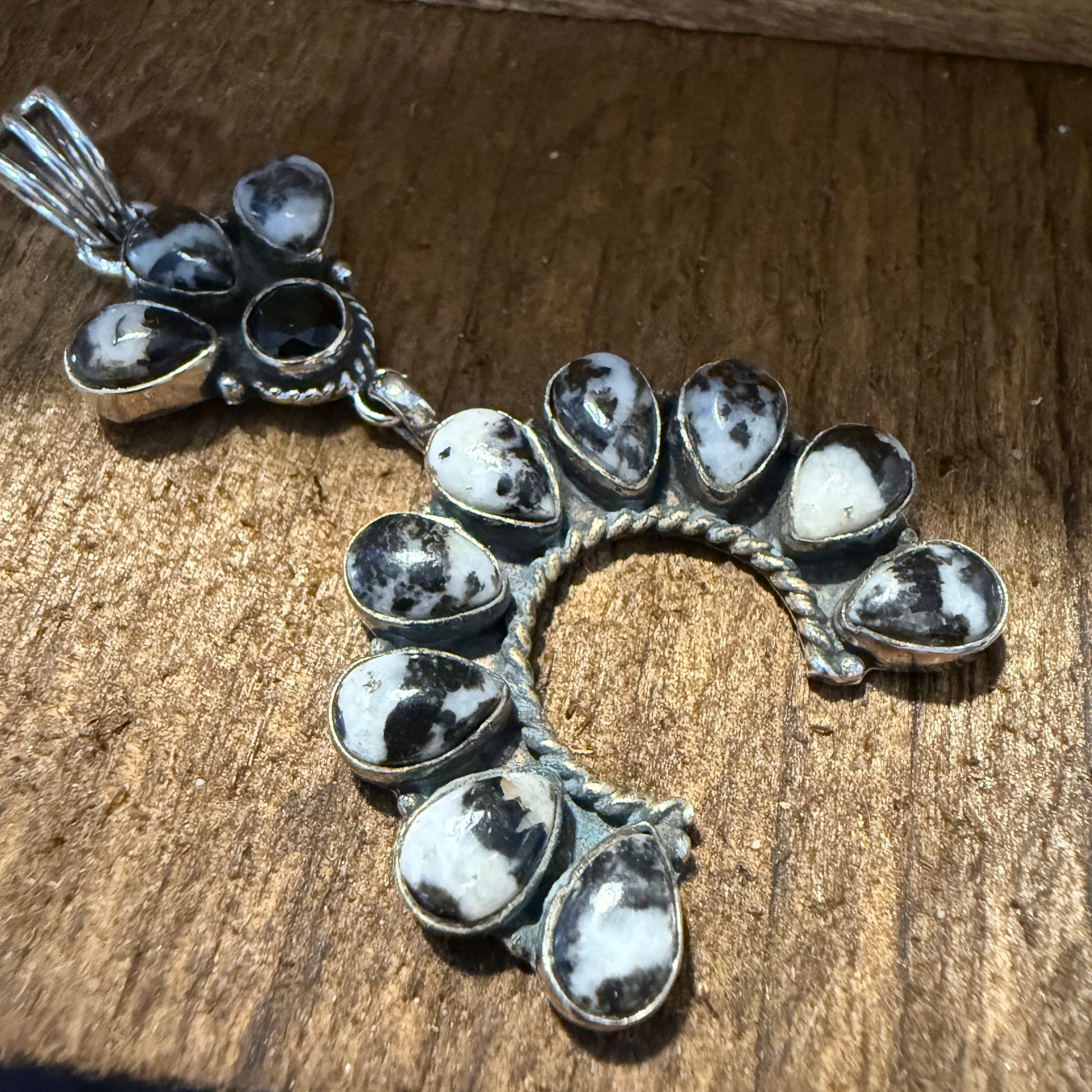 White Buffalo Turquoise Navajo Pendant In Sterling Silver Silver Elegant