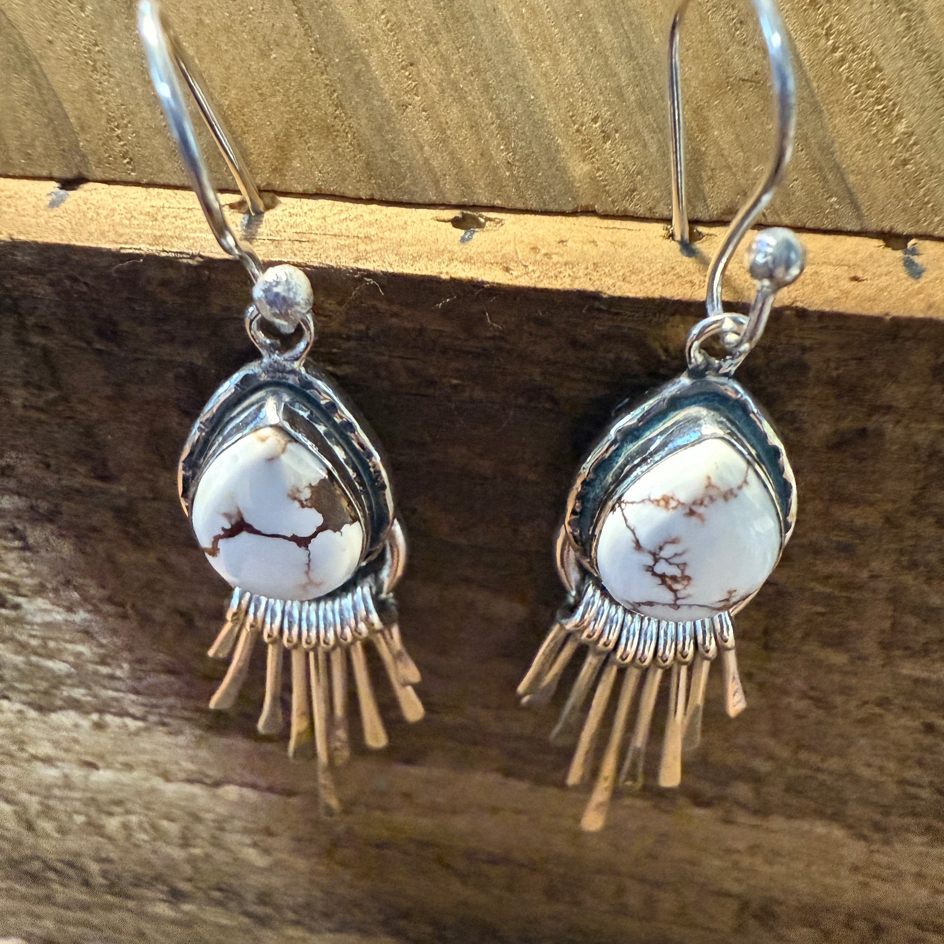 Wild Horse Dahlia Turquoise Silver Dangle Earrings 2.7In Silver Elegant