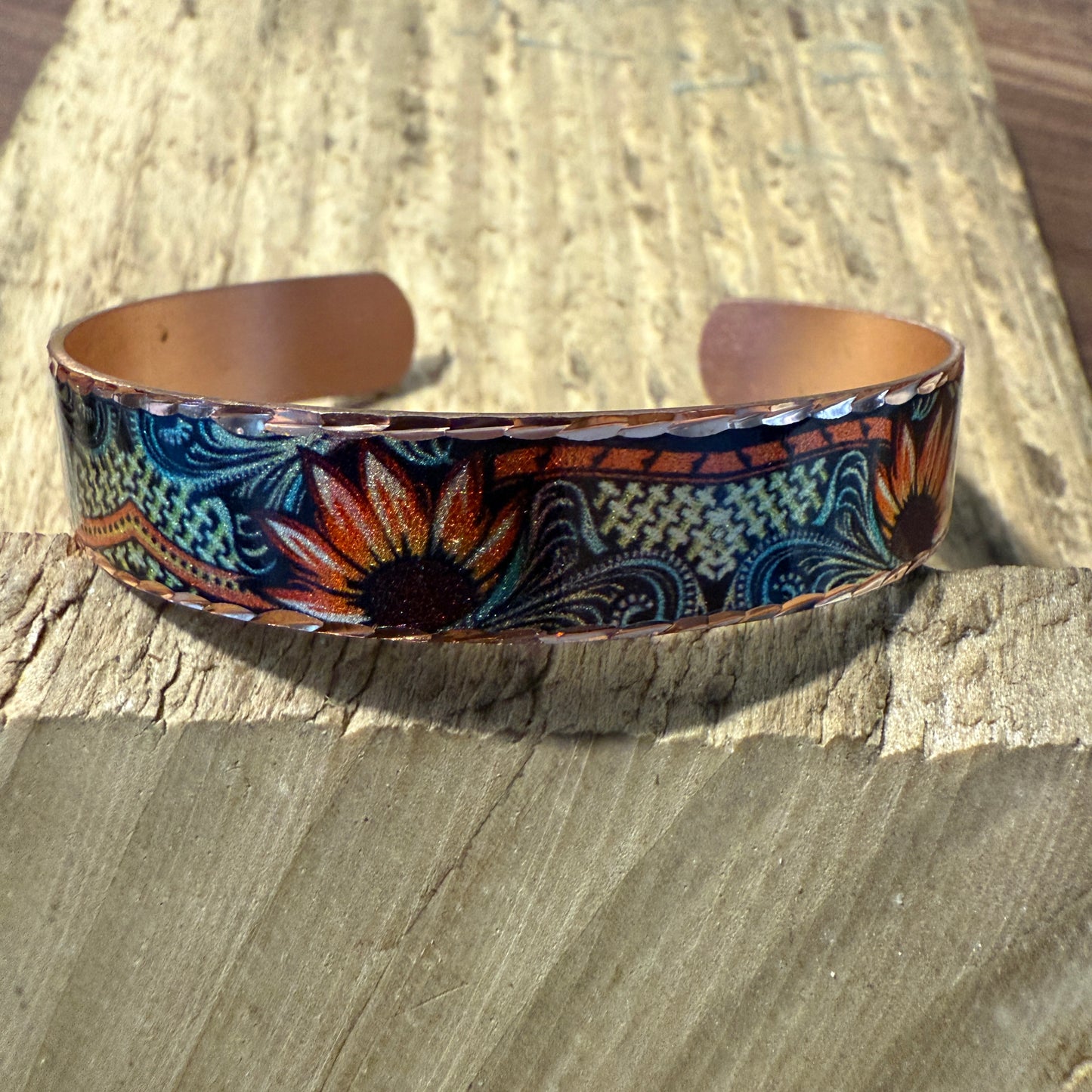 Handcrafted Copper Sunflower Narrow Cuff Bracelet Gift Box COPPER ARTS INC.
