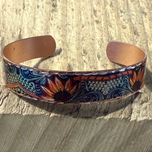 Handcrafted Copper Sunflower Narrow Cuff Bracelet Gift Box COPPER ARTS INC.