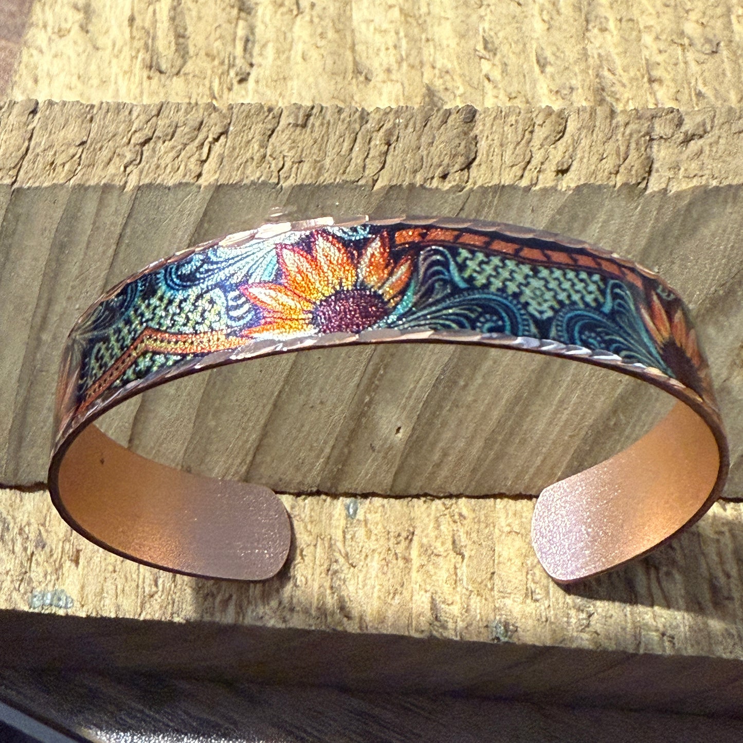 Handcrafted Copper Sunflower Narrow Cuff Bracelet Gift Box COPPER ARTS INC.