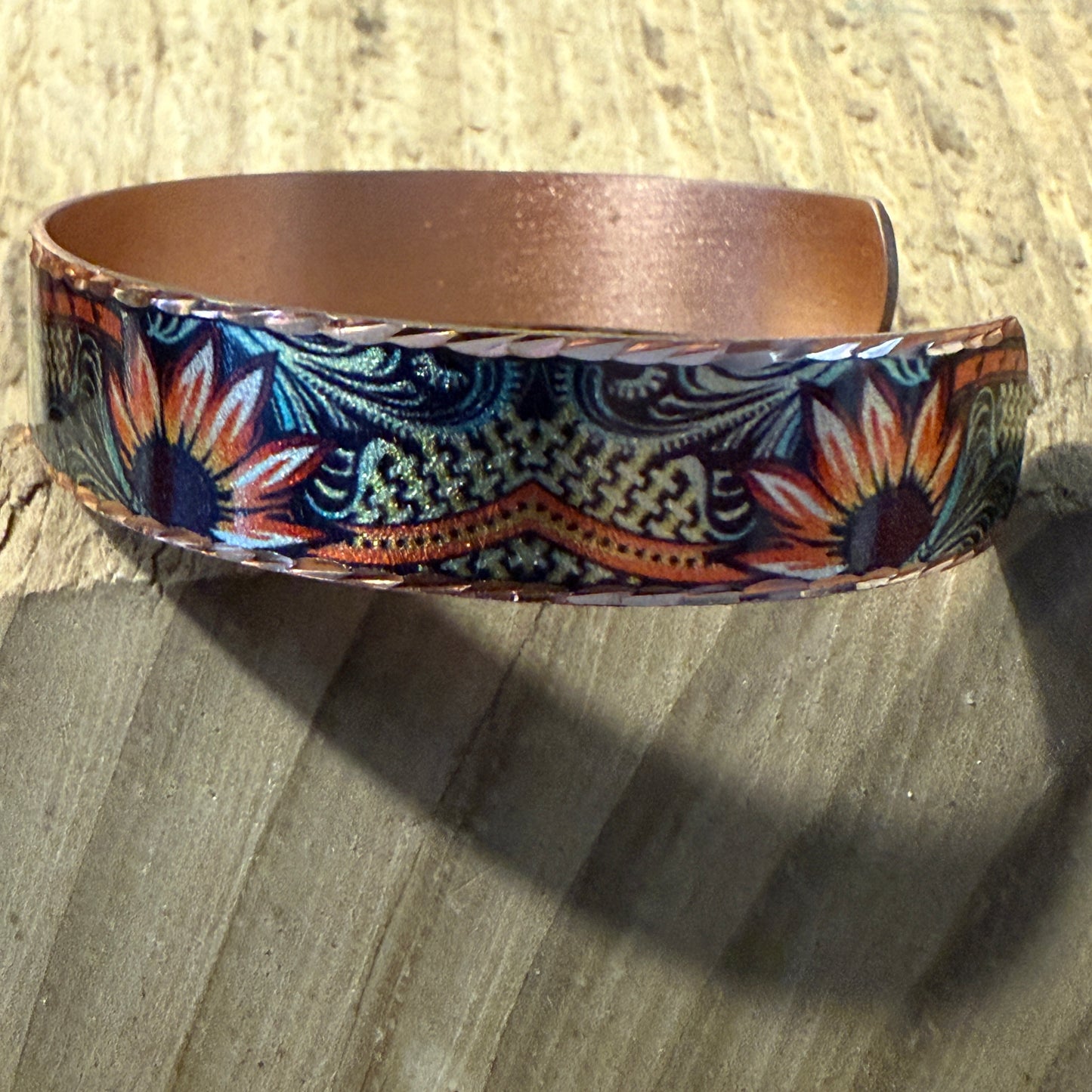 Handcrafted Copper Sunflower Narrow Cuff Bracelet Gift Box COPPER ARTS INC.