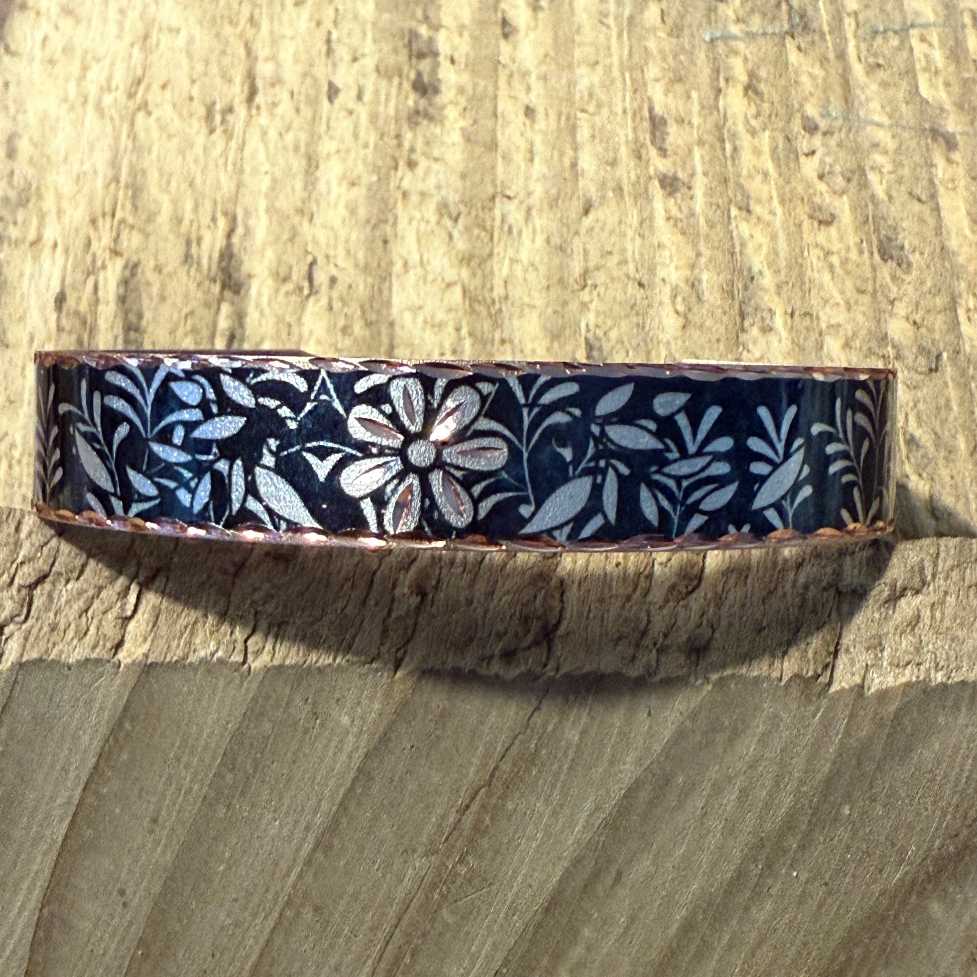 Handcrafted Copper Black Diamond Floral Narrow Cuff Bracelet Gift Box COPPER ARTS INC.