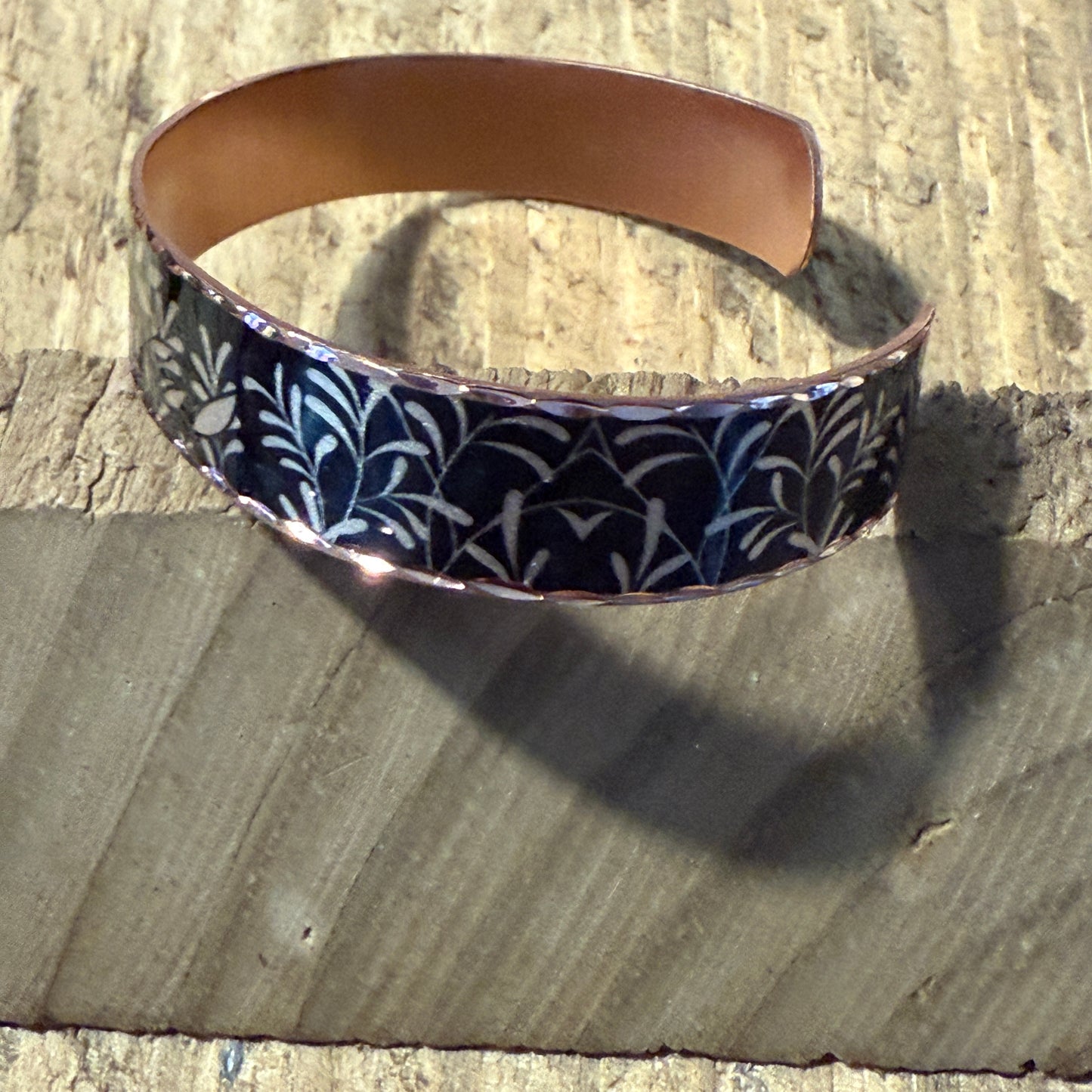 Handcrafted Copper Black Diamond Floral Narrow Cuff Bracelet Gift Box COPPER ARTS INC.