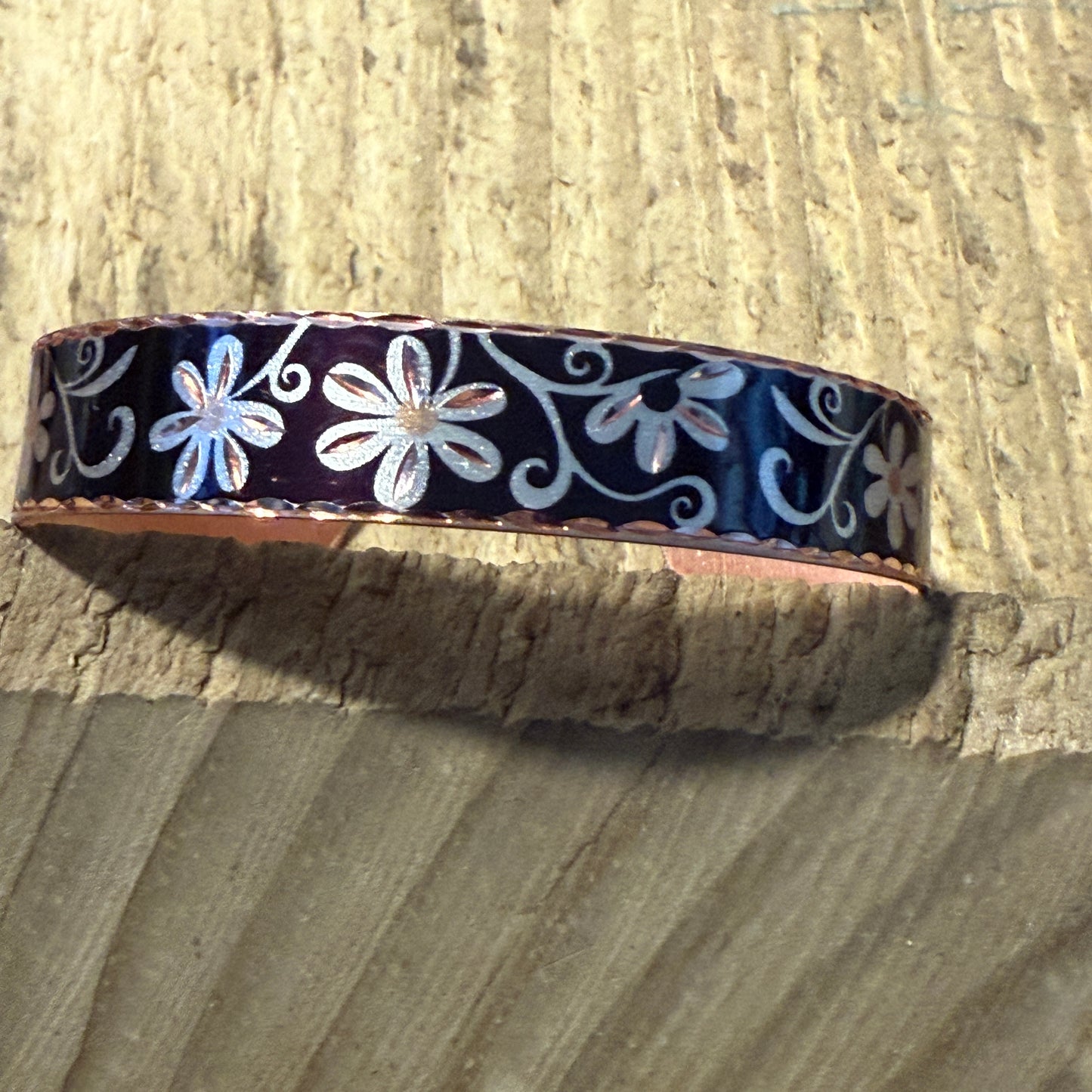 Copper Black Diamond Floral Narrow Cuff Bracelet Gift Box COPPER ARTS INC.