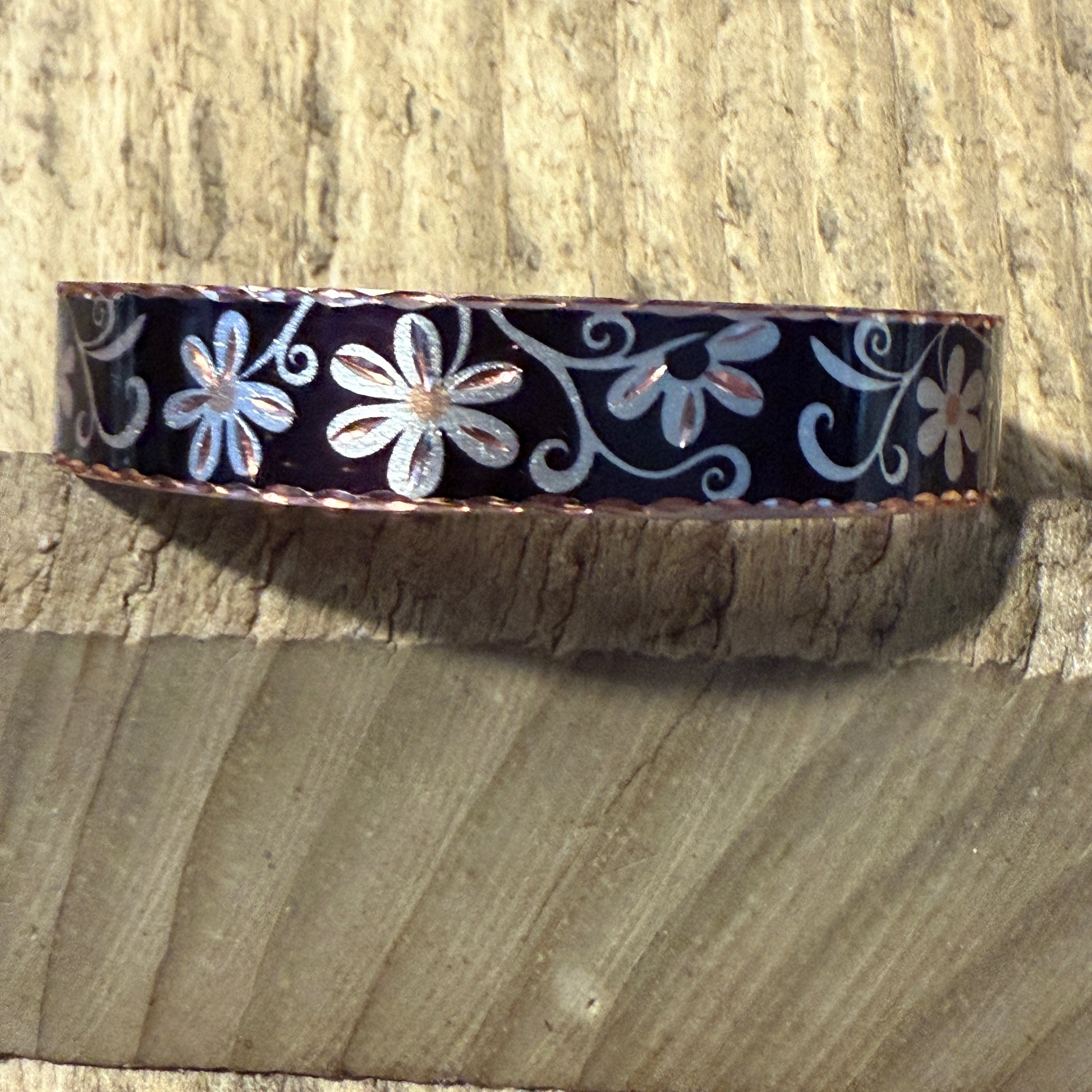 Copper Black Diamond Floral Narrow Cuff Bracelet Gift Box COPPER ARTS INC.