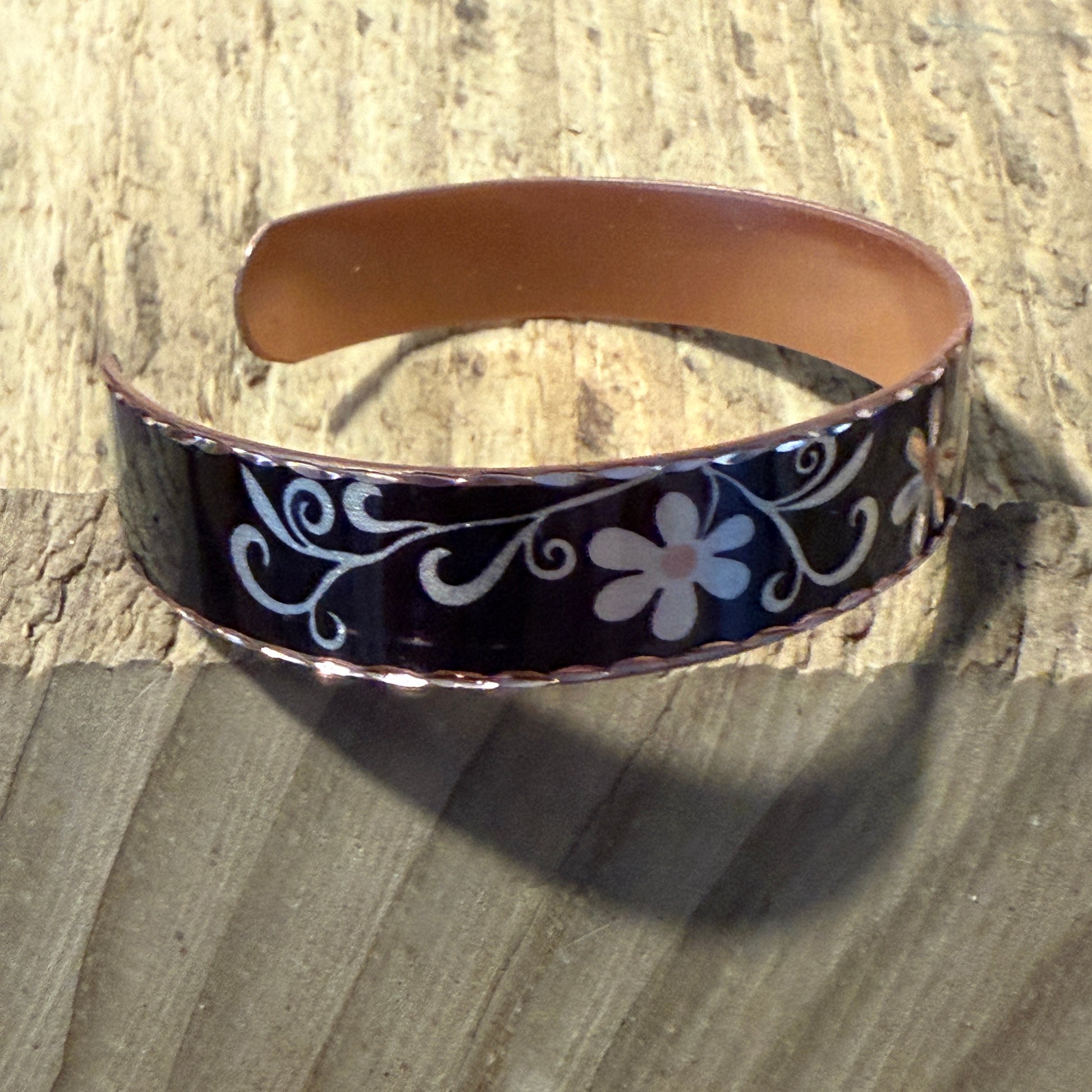 Copper Black Diamond Floral Narrow Cuff Bracelet Gift Box COPPER ARTS INC.