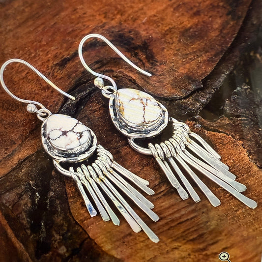 Wild Horse Dahlia Turquoise Silver Dangle Earrings 2.7In Silver Elegant