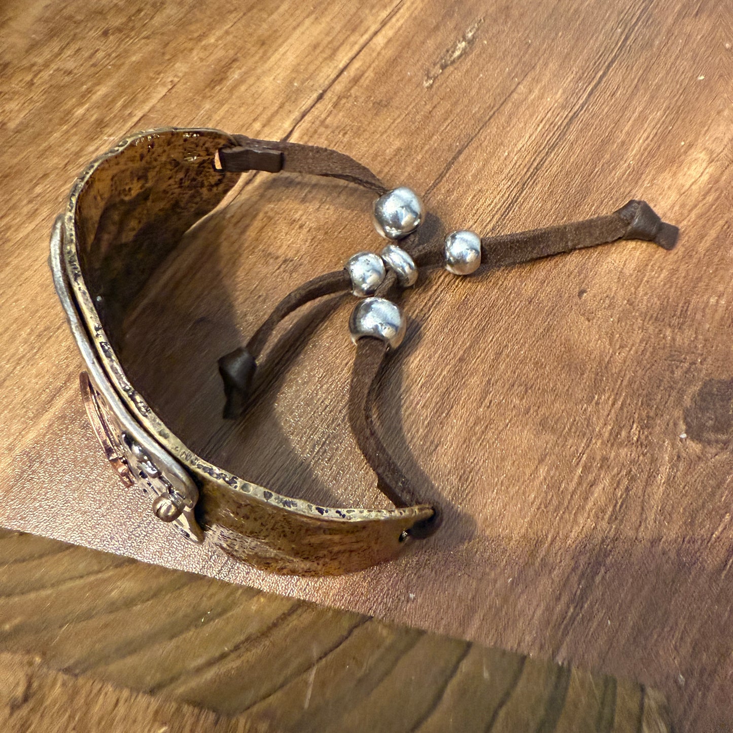 Walk By Faith Cross Patina Bracelet Cuff Gold With Adjustable Leather Strap WildWestBoho