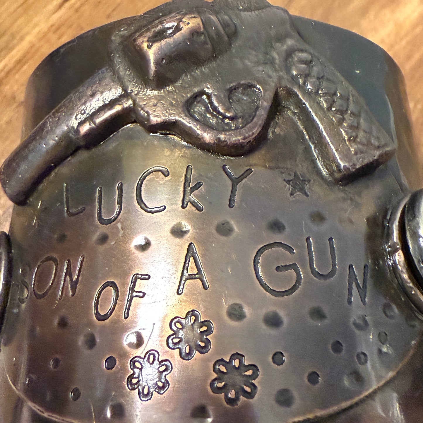 Lucky Son Of A Gun Wide Metal Cuff Bracelet For Men Bold Statement Jewelry Gift Idea WildWestBoho