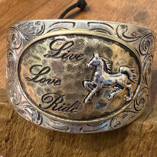 Live Love Ride Horse Western Bracelet Cuff With Silver Plate Finish WildWestBoho