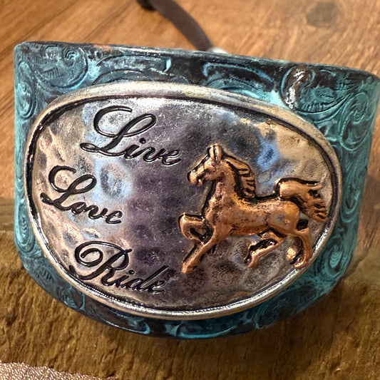 Live Love Ride Horse Western Bracelet Cuff Patina Finish WildWestBoho