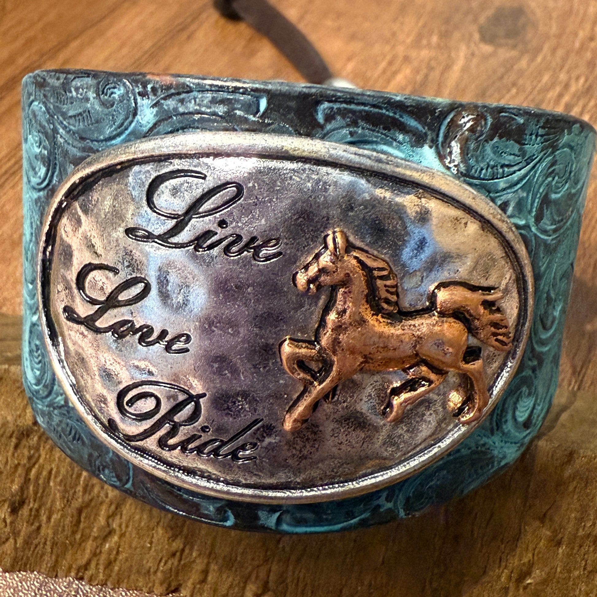 Live Love Ride Horse Western Bracelet Cuff Patina Finish WildWestBoho