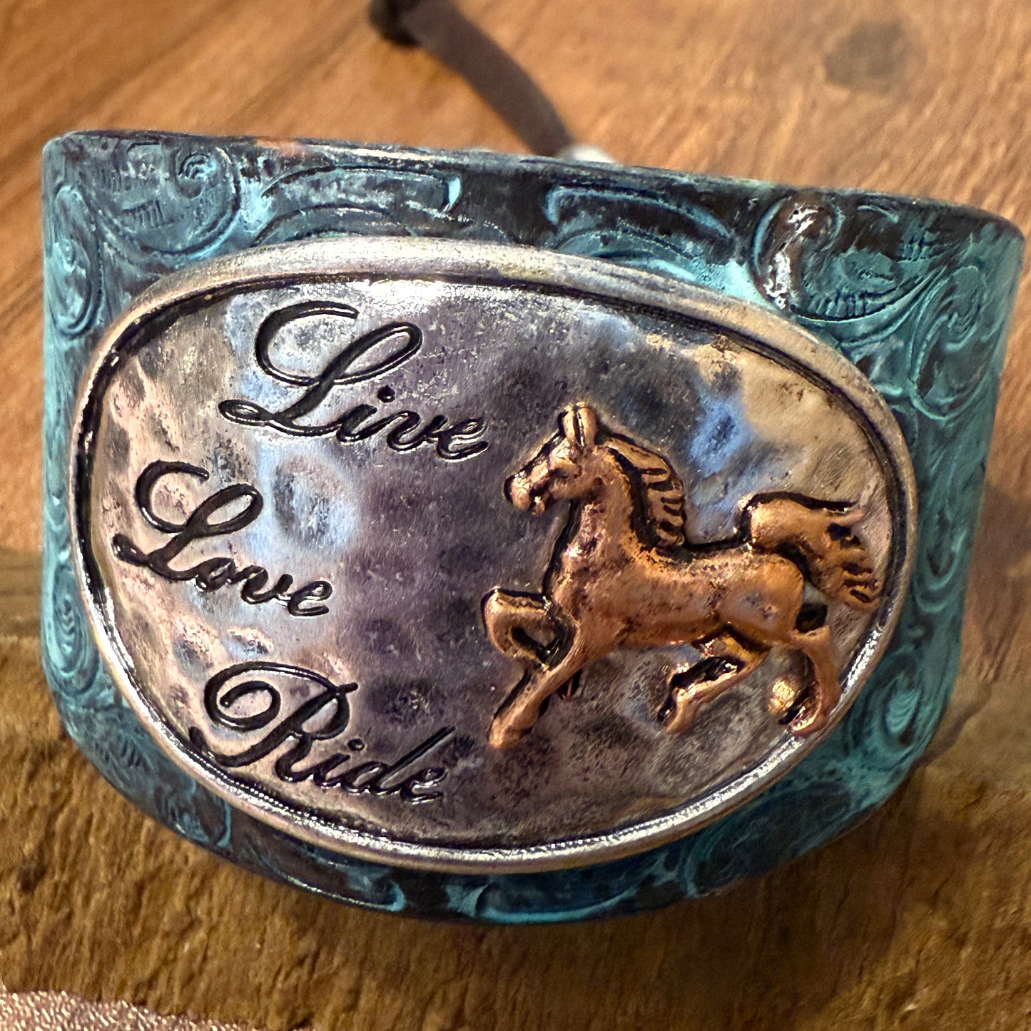 Live Love Ride Horse Western Bracelet Cuff Patina Finish WildWestBoho