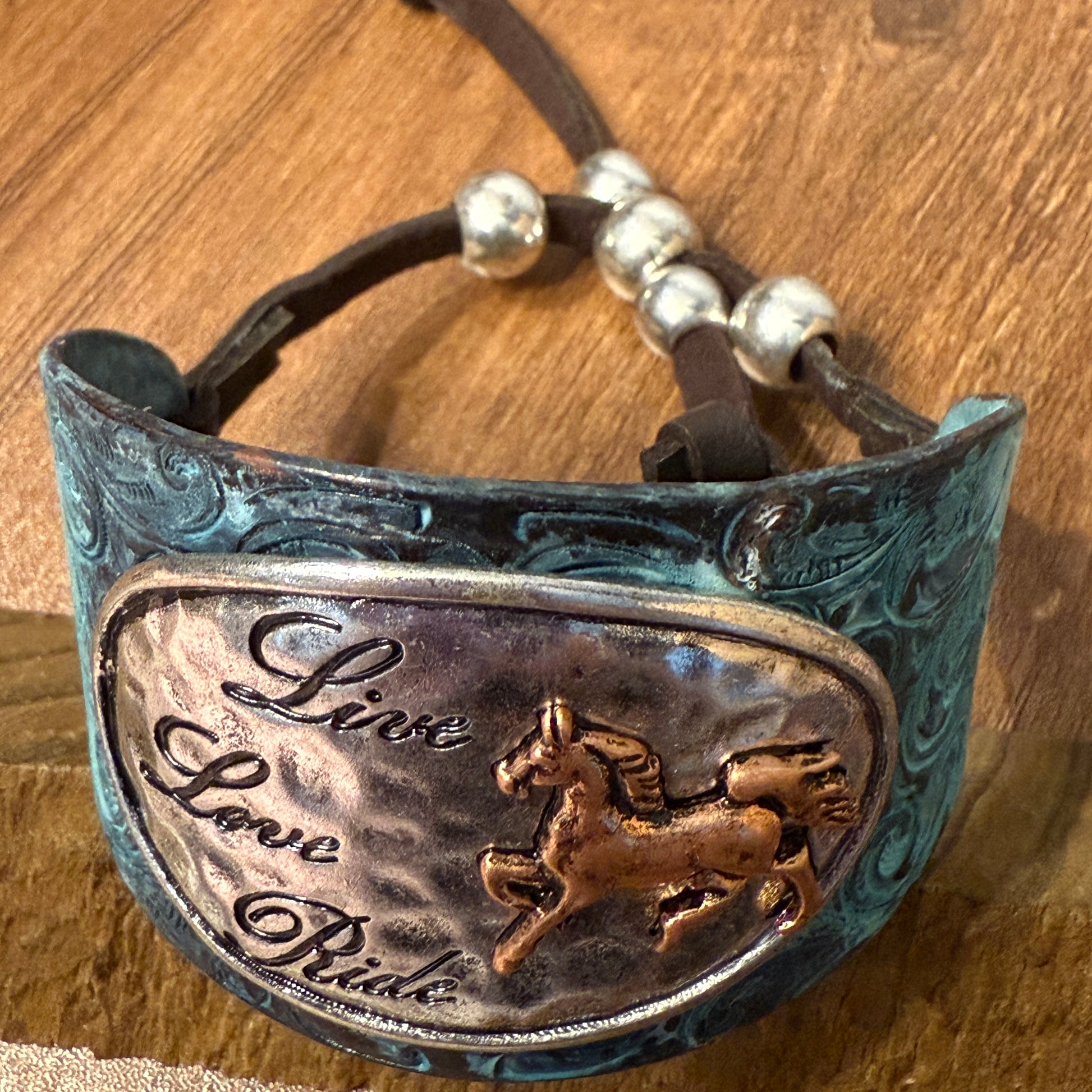 Live Love Ride Horse Western Bracelet Cuff Patina Finish WildWestBoho