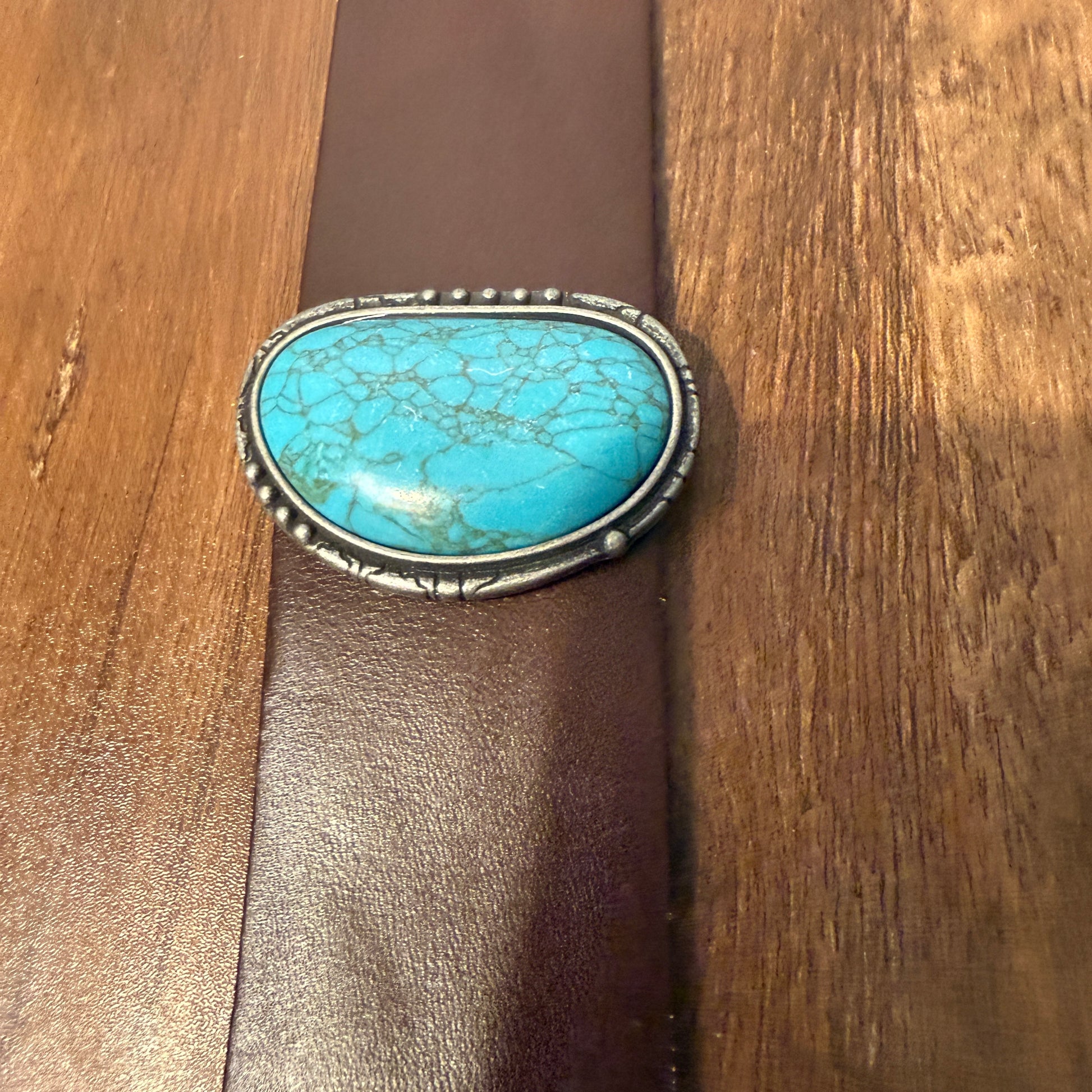 Turquoise Stone Dark Brown Leather Cuff Bracelet Handcrafted Boho Style For Everyday Wear WildWestBoho