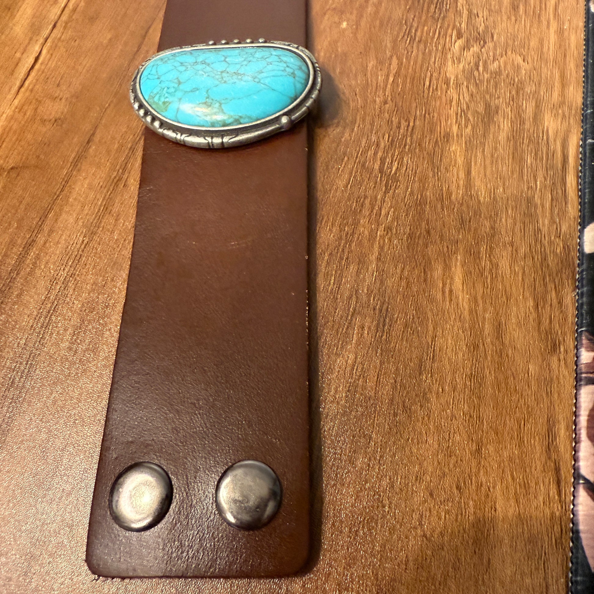 Turquoise Stone Dark Brown Leather Cuff Bracelet Handcrafted Boho Style For Everyday Wear WildWestBoho