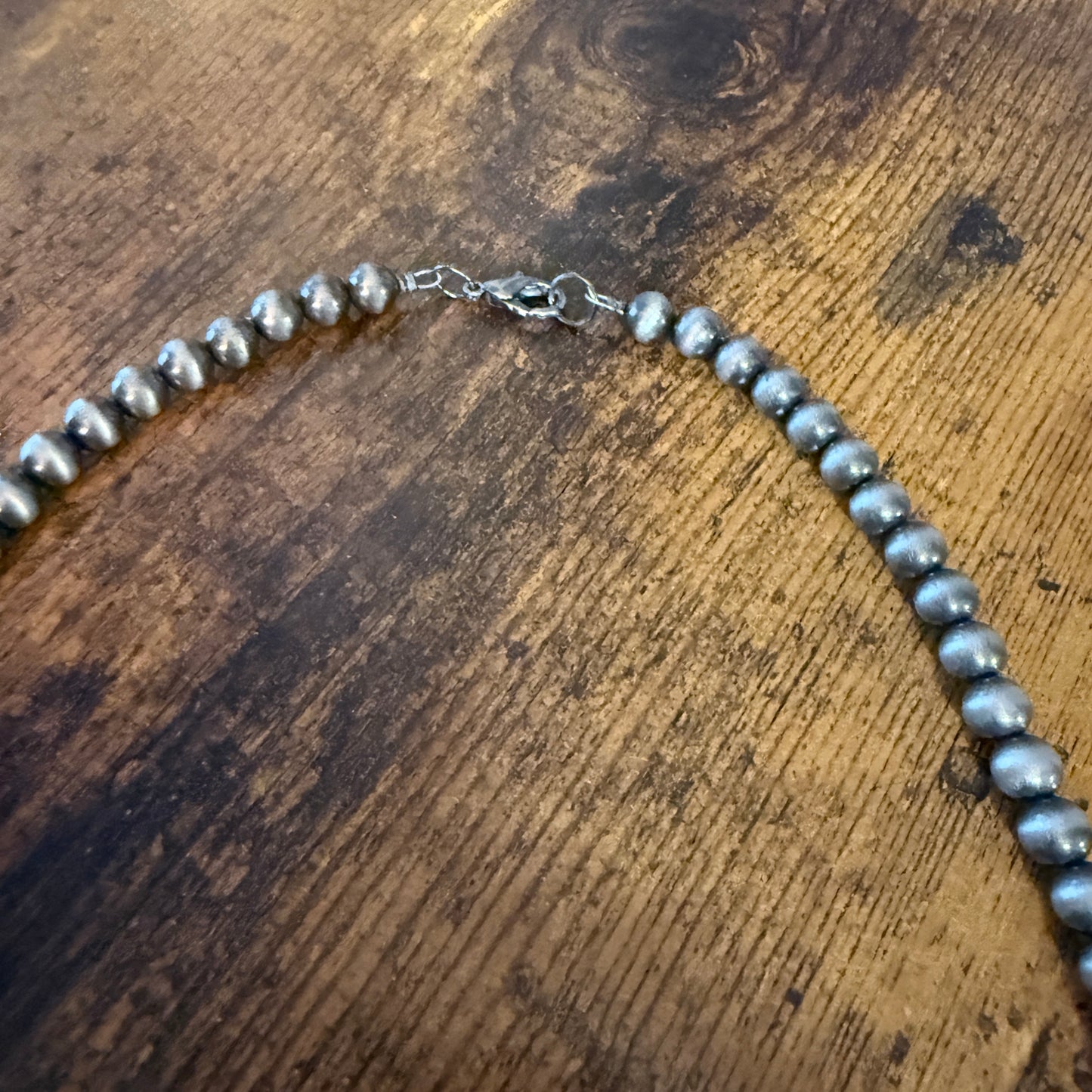 Navajo Style Pearl Bead Necklace With Blue Turquoise Peace Sign Pendant WildWestBoho