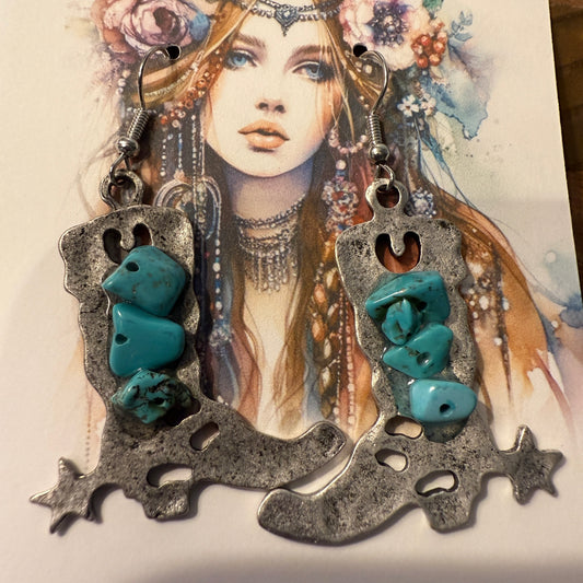 Western Boots Natural Turquoise Earrings Dangle Jewelry With Western Twist WildWestBoho