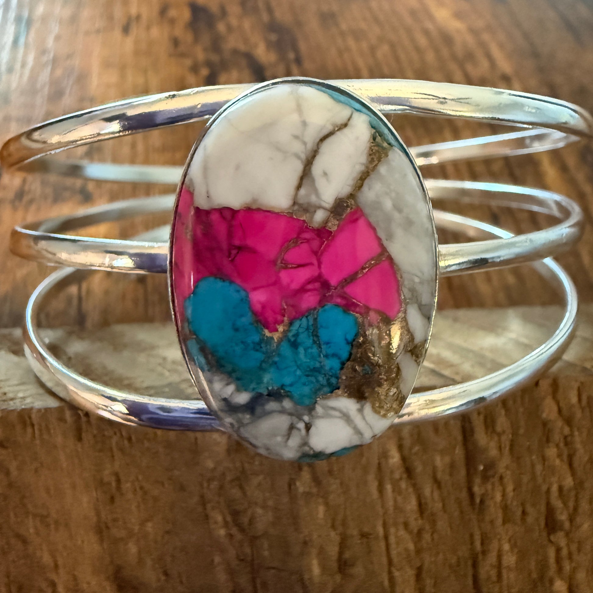Cotton Candy Turquoise Dalhia 925 Sterling Silver Adjustable Wide Cuff Bangle Gemstone Silver Elegant