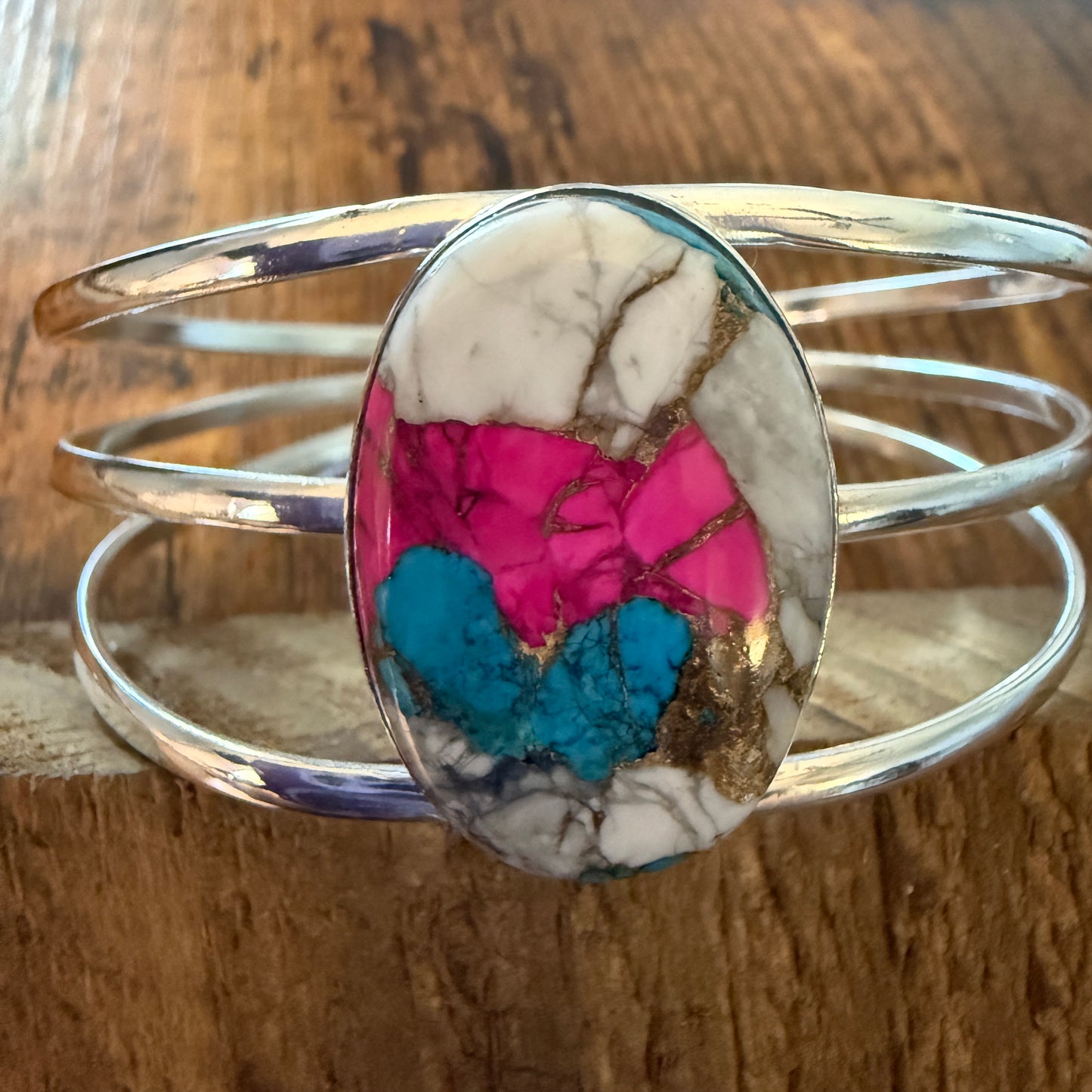 Cotton Candy Turquoise Dalhia 925 Sterling Silver Adjustable Wide Cuff Bangle Gemstone Silver Elegant