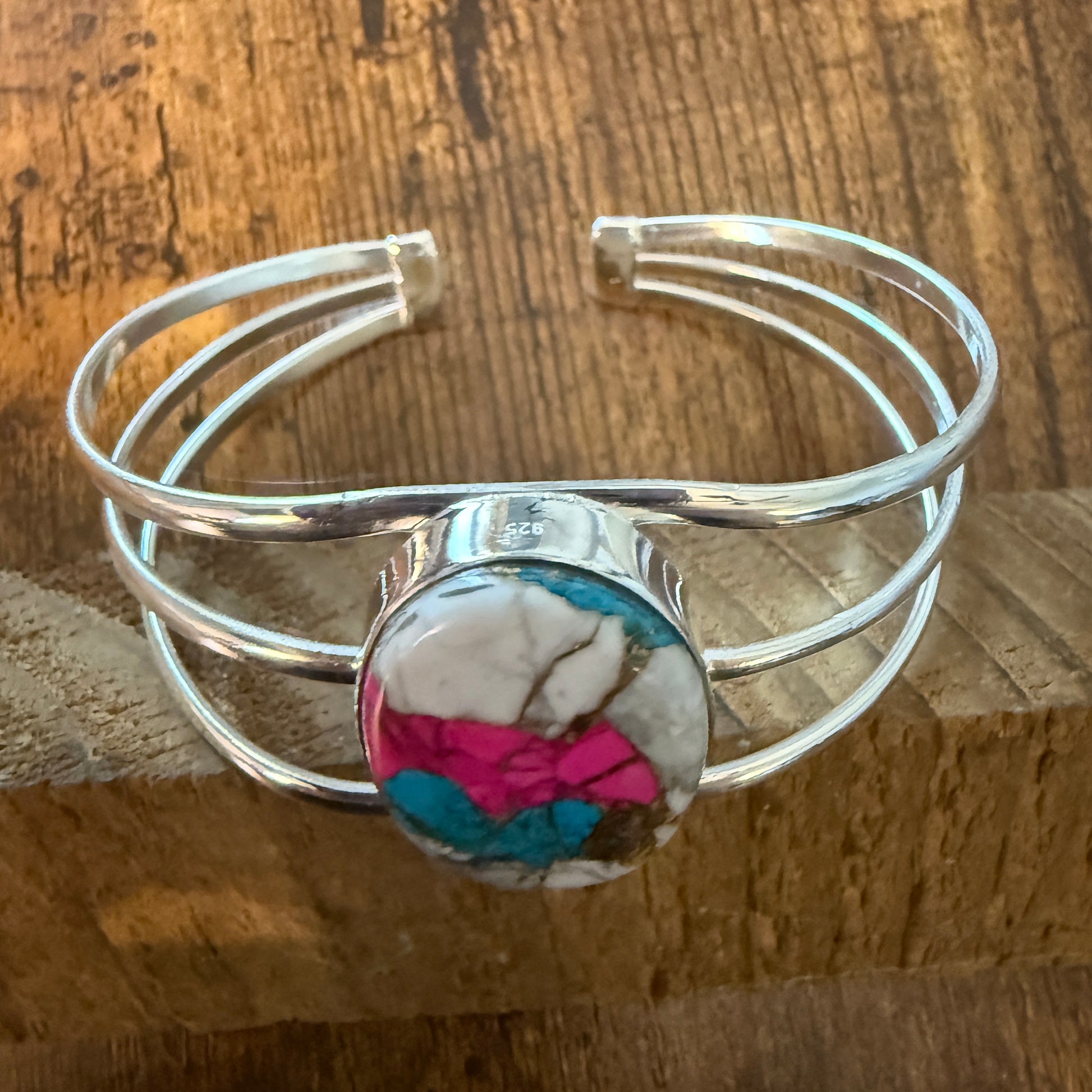 Cotton Candy Turquoise Dalhia 925 Sterling Silver Adjustable Wide Cuff Bangle Gemstone Silver Elegant