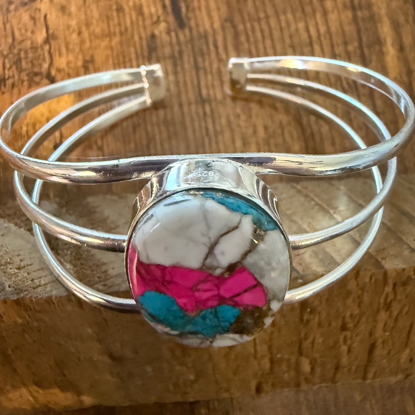 Cotton Candy Turquoise Dalhia 925 Sterling Silver Adjustable Wide Cuff Bangle Gemstone Silver Elegant