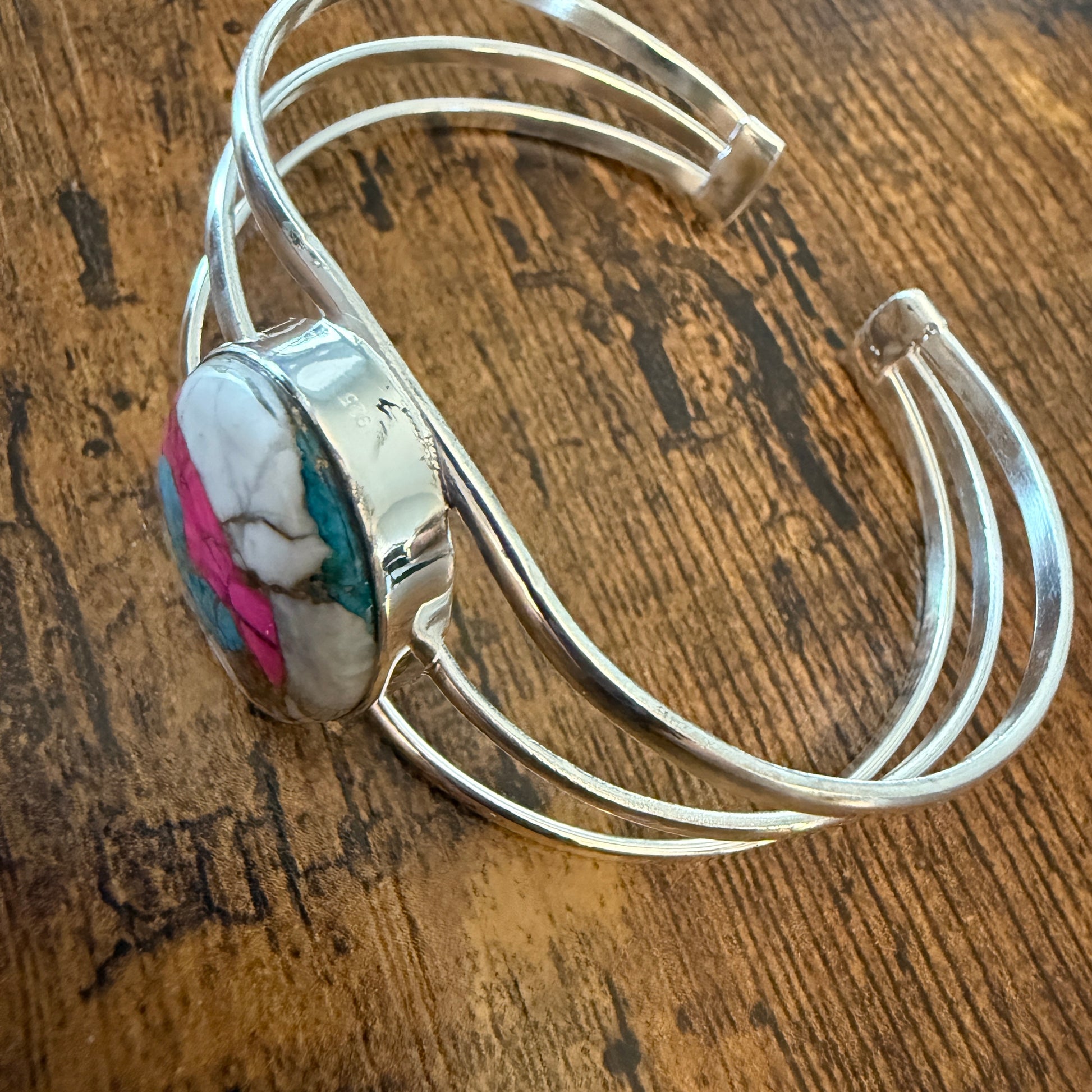 Cotton Candy Turquoise Dalhia 925 Sterling Silver Adjustable Wide Cuff Bangle Gemstone Silver Elegant