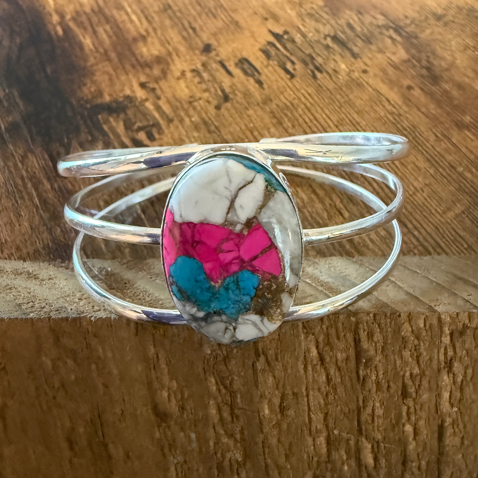 Cotton Candy Turquoise Dalhia 925 Sterling Silver Adjustable Wide Cuff Bangle Gemstone Silver Elegant