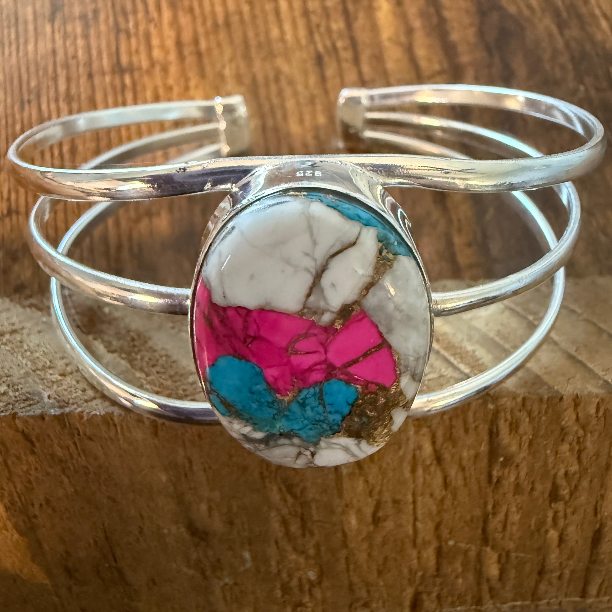 Cotton Candy Turquoise Dalhia 925 Sterling Silver Adjustable Wide Cuff Bangle Gemstone Silver Elegant