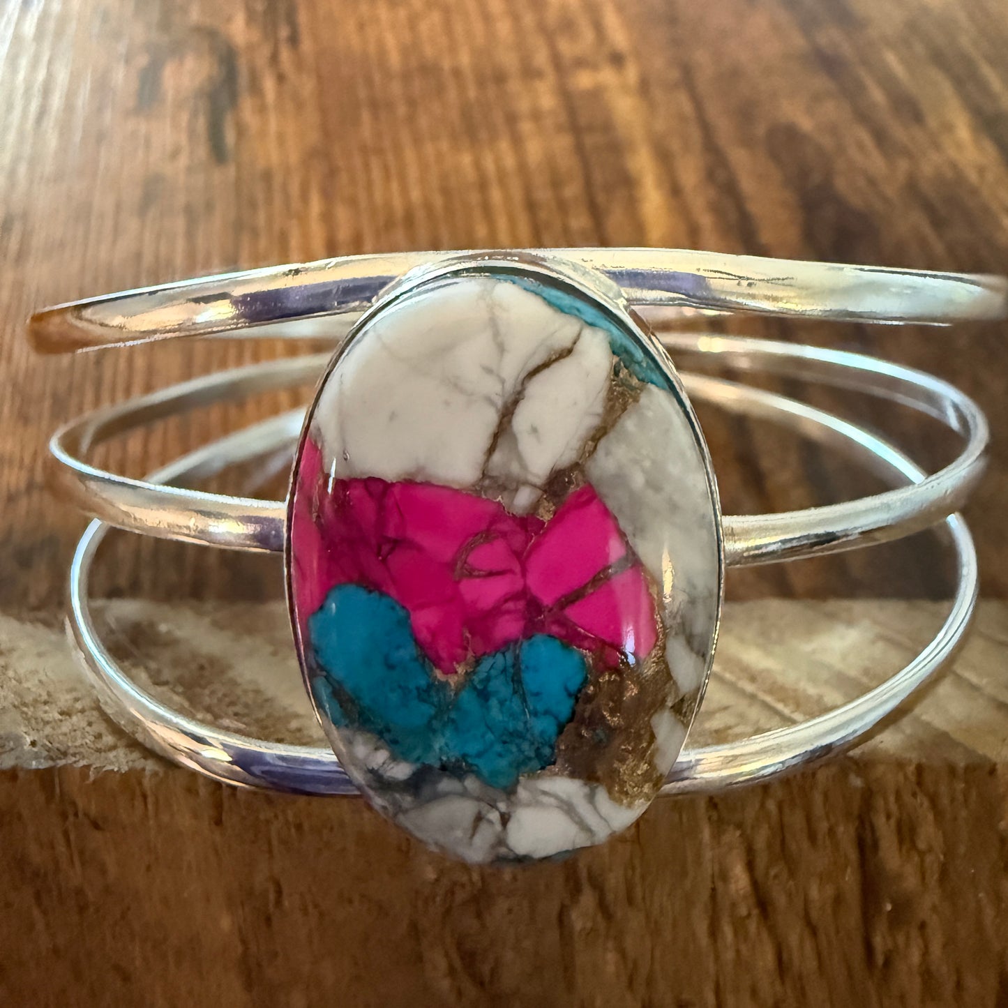 Cotton Candy Turquoise Dalhia 925 Sterling Silver Adjustable Wide Cuff Bangle Gemstone Silver Elegant