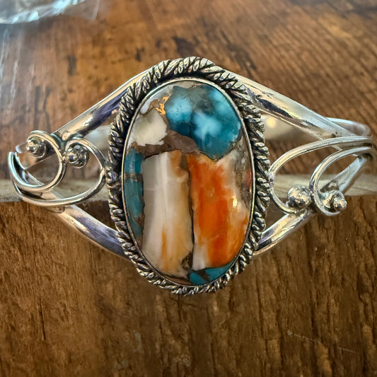Oyster Copper Turquoise Bangle 925 Sterling Silver Handmade Jewelry For Women Silver Elegant